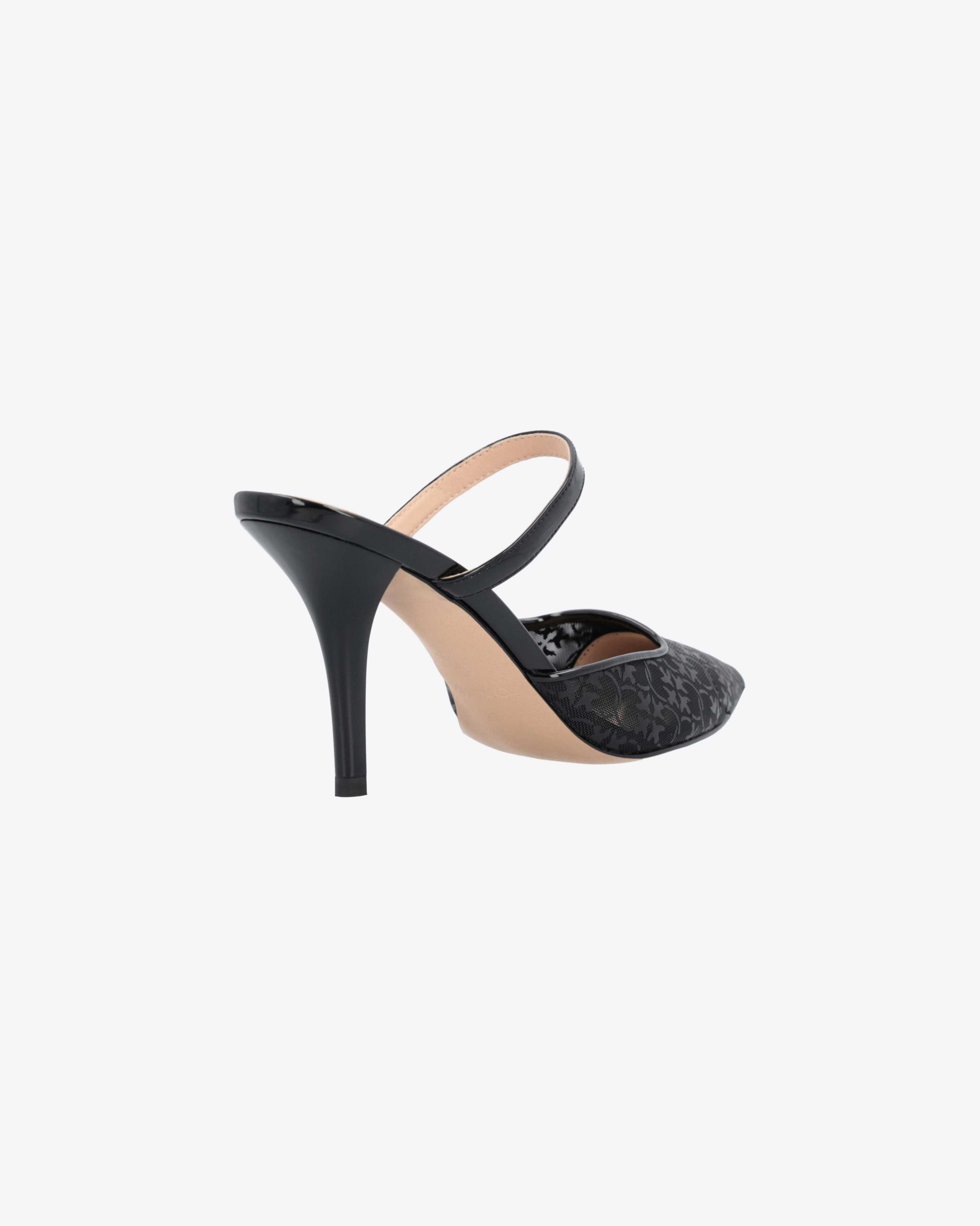 Shop Pinko Heeled Lace Mules In Limo Black