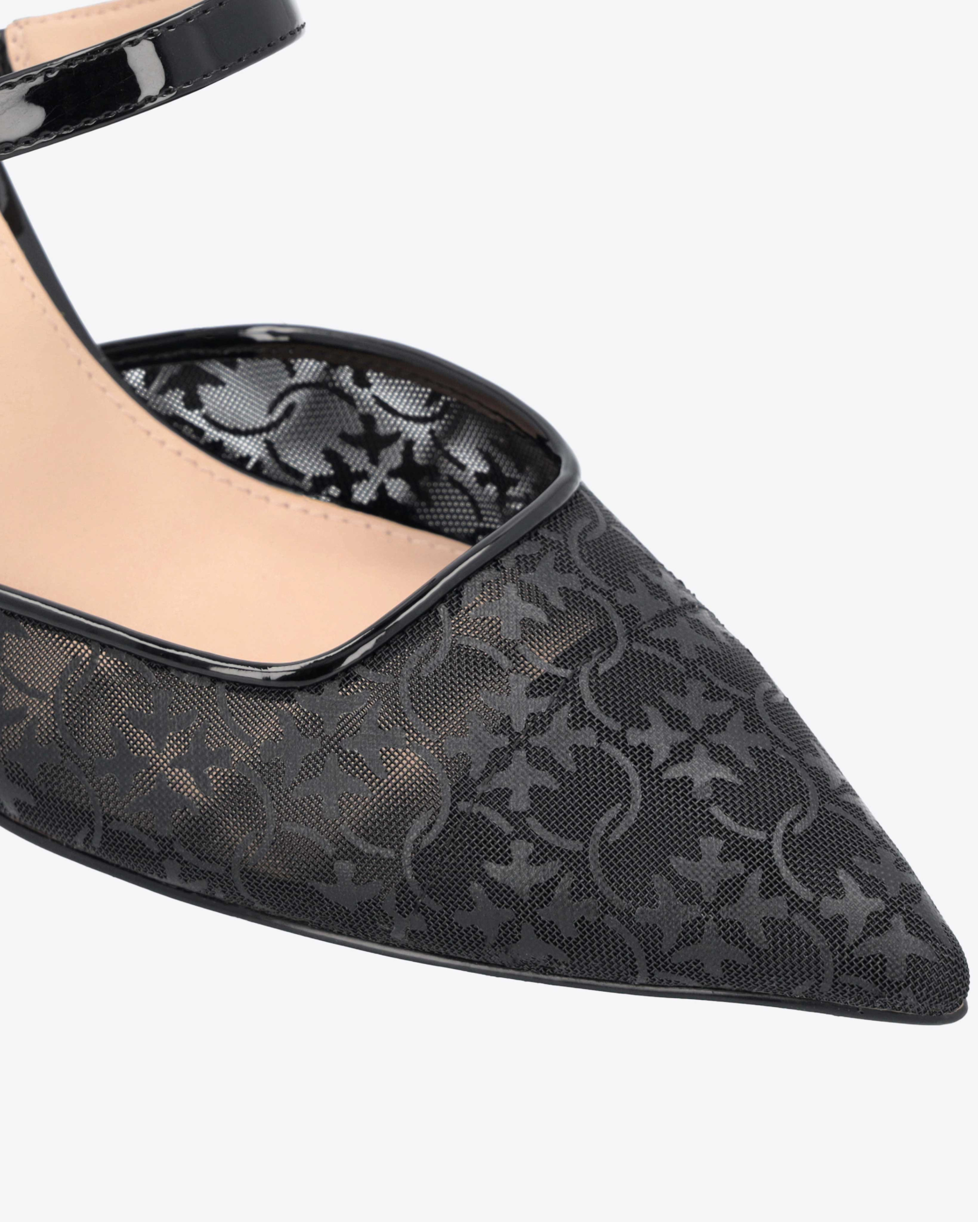Shop Pinko Heeled Lace Mules In Limo Black