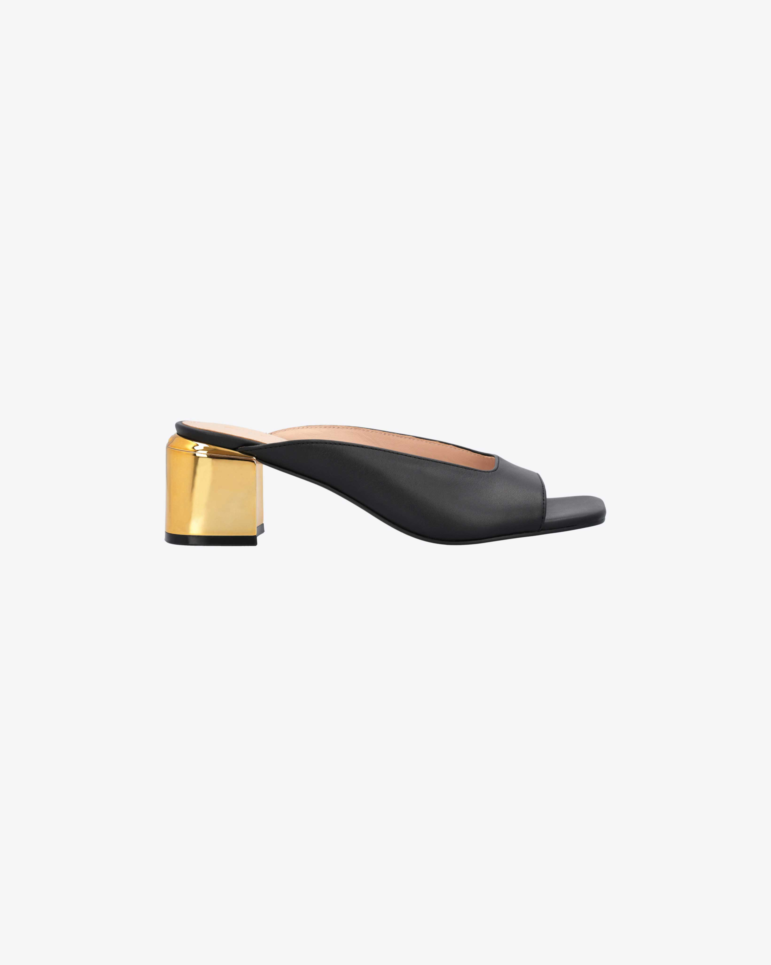 Pinko Leather Slip-ons With Golden Heel In Noir Limousine