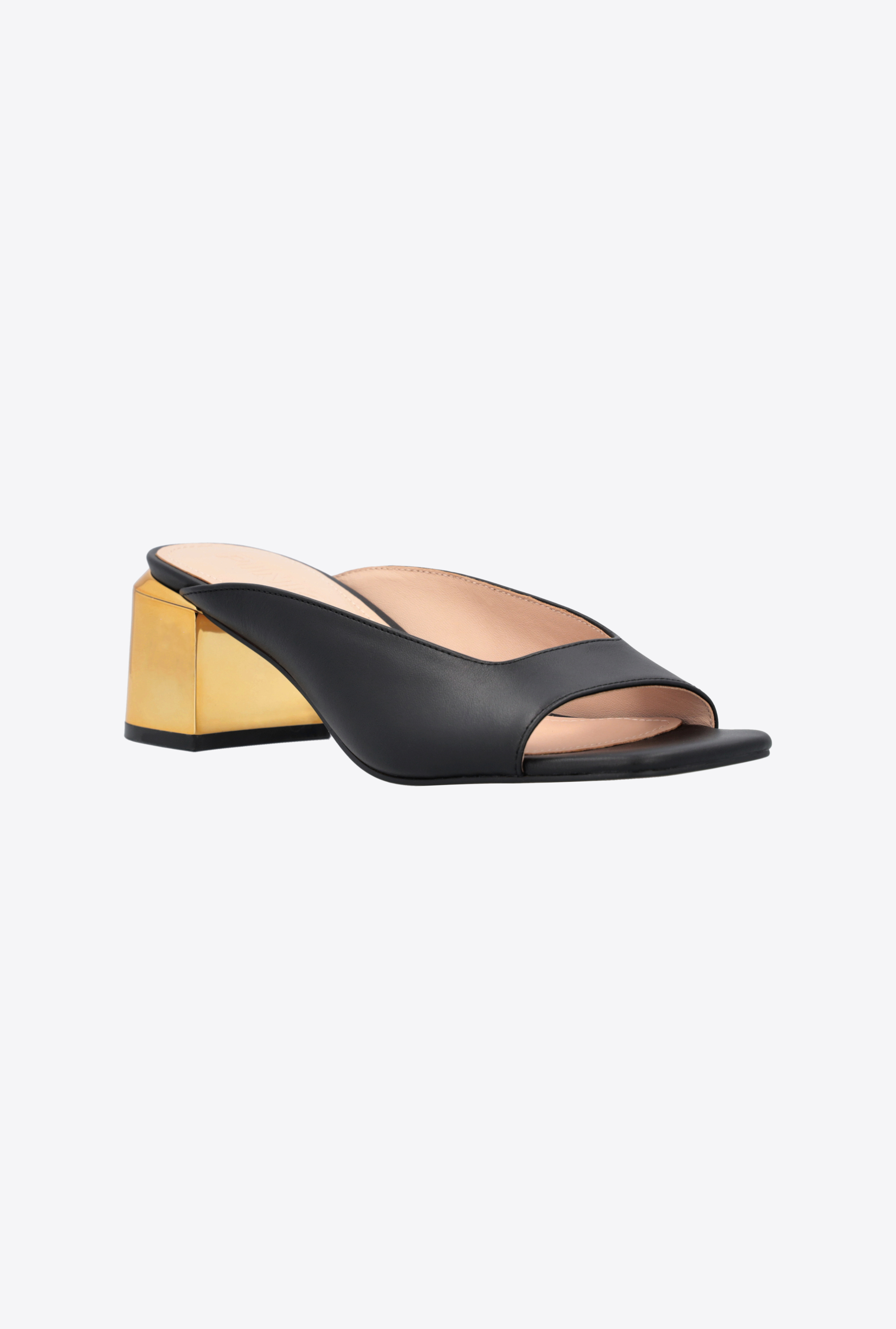 Shop Pinko Leather Slip-ons With Golden Heel In Noir Limousine