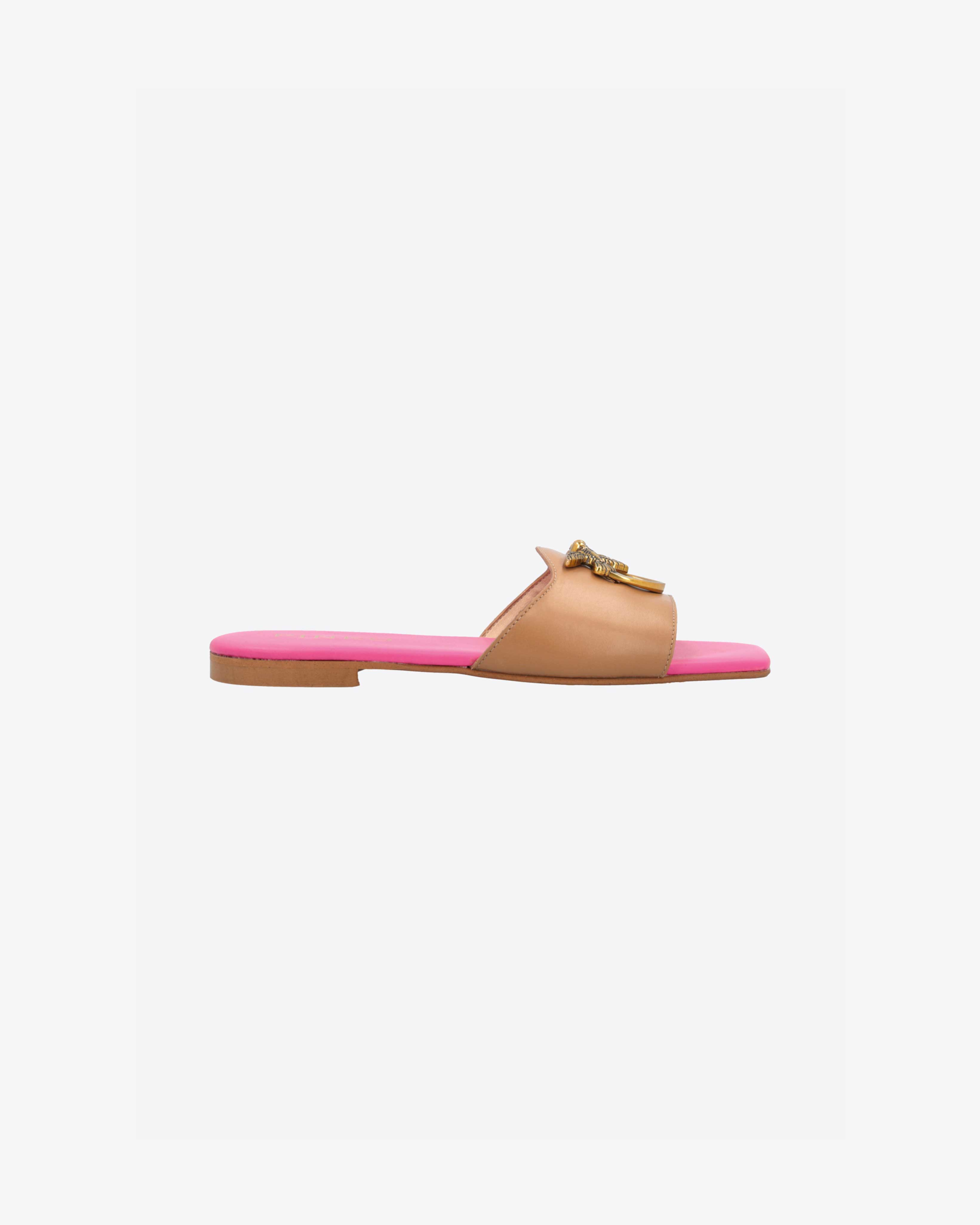 Pinko Flat Leather Slip-ons In Beige-biscuit Épic.