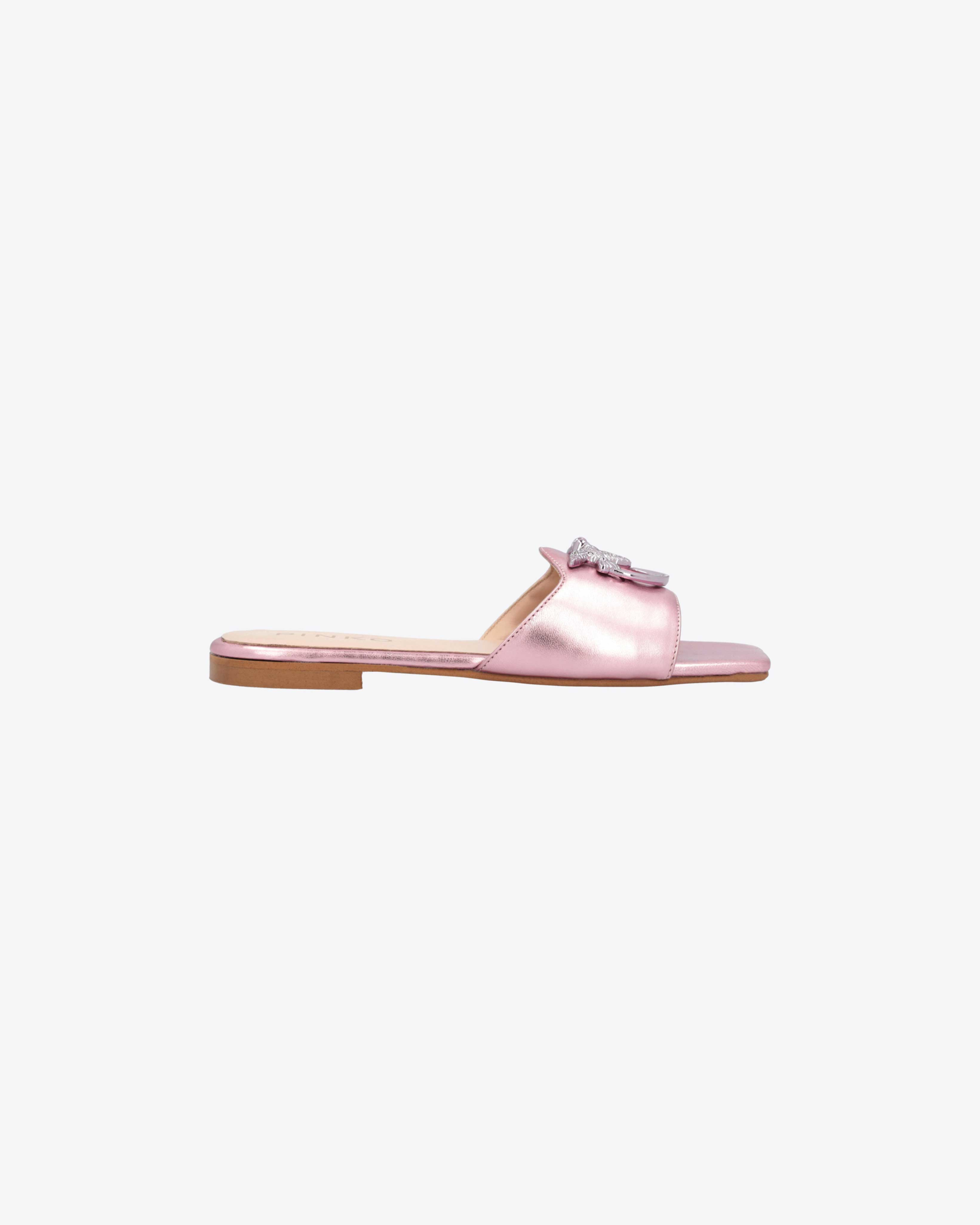 Pinko Flache Pantoletten aus Metallic-Leder
