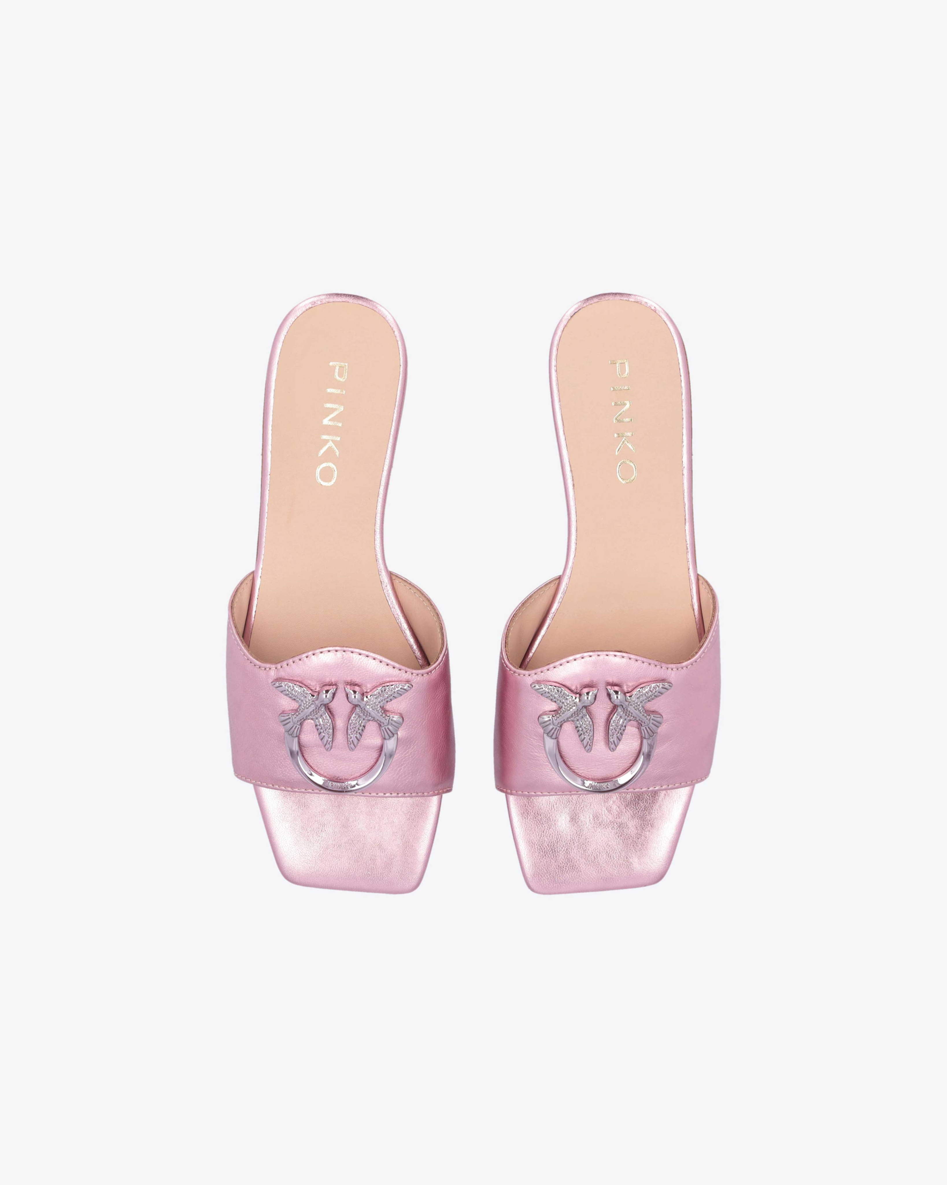 Shop Pinko Ciabattine Flat In Pelle Laminata In Pink