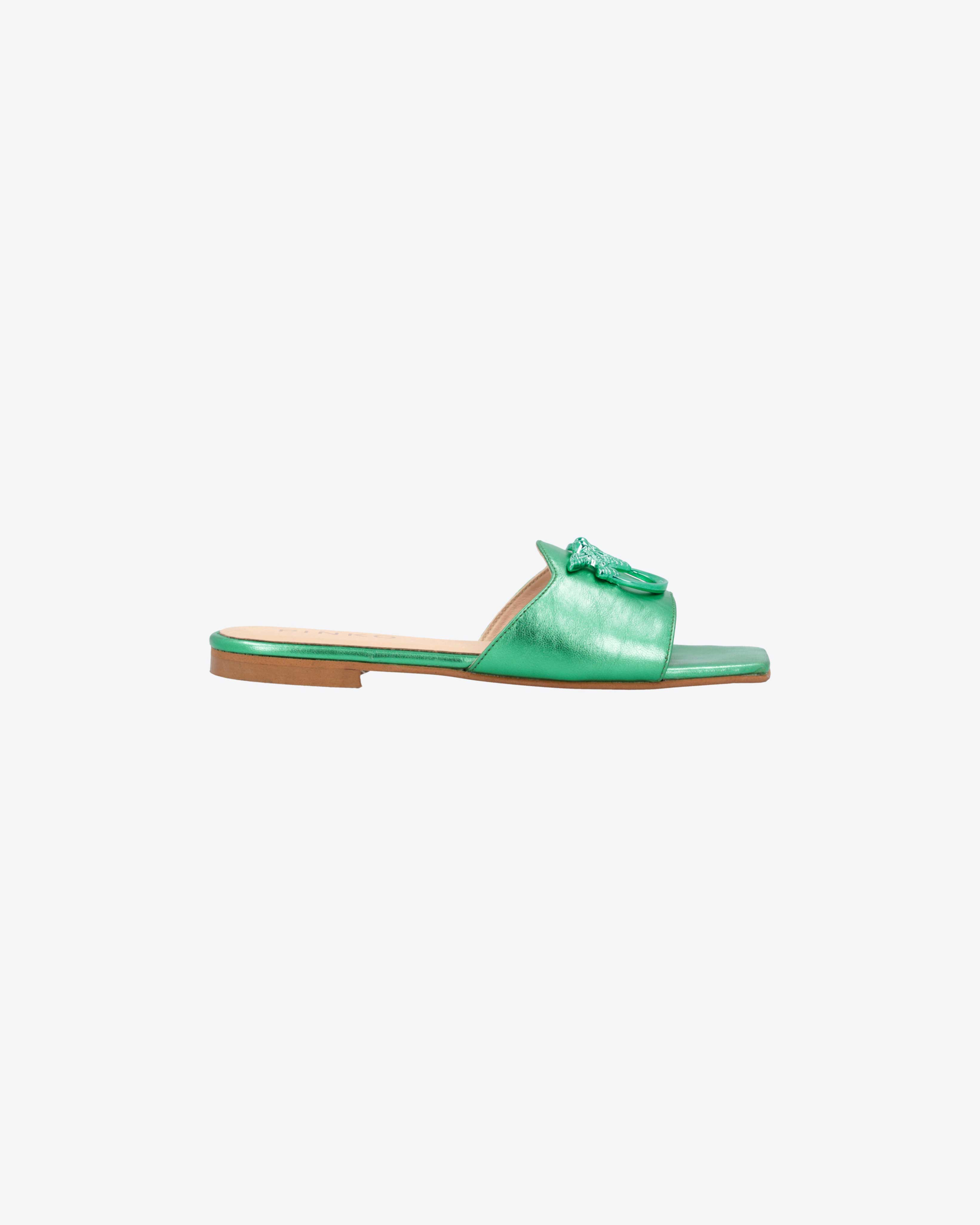 Pinko Flache Pantoletten aus Metallic-Leder