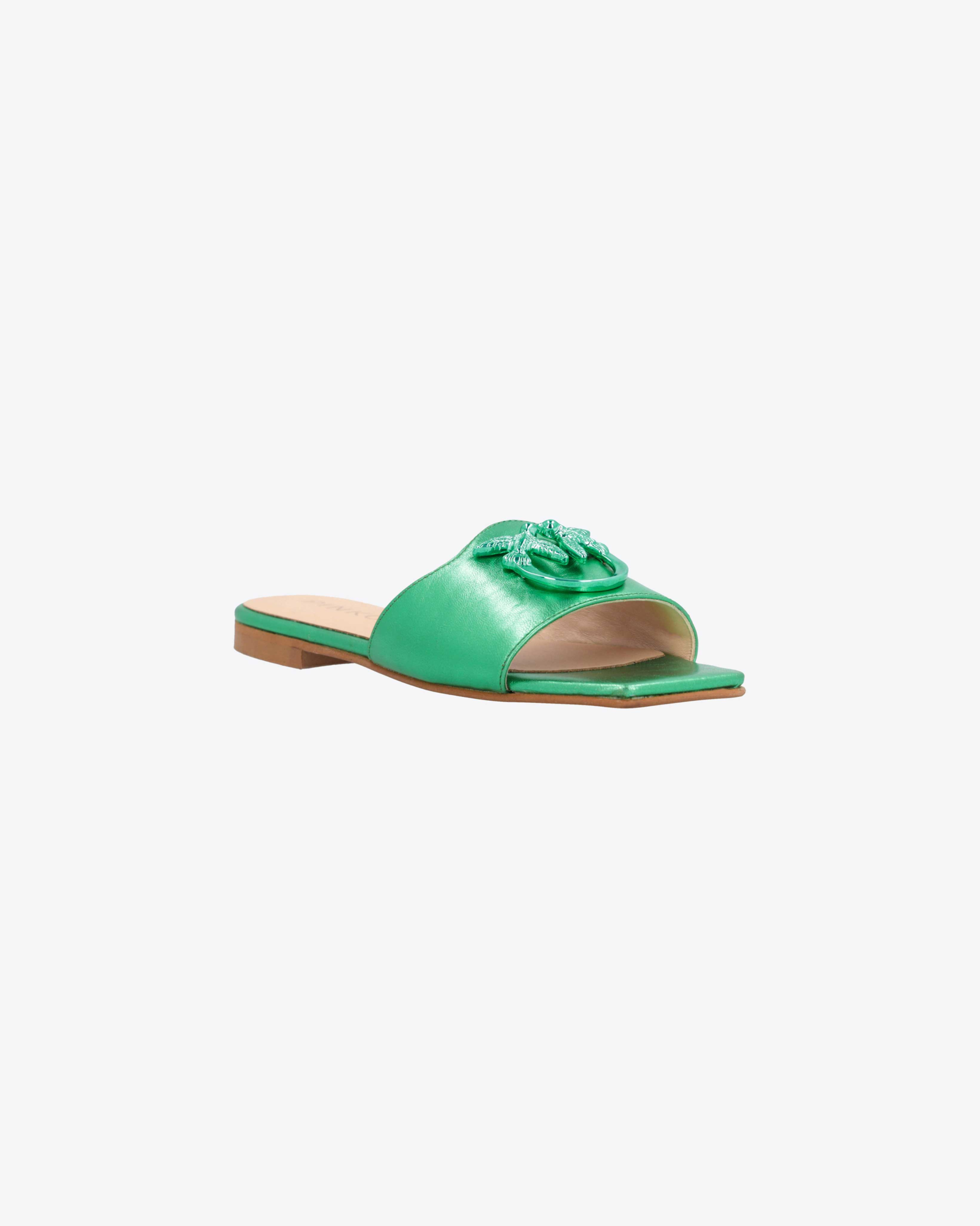 Shop Pinko Flat Laminated Leather Slip-ons In V20