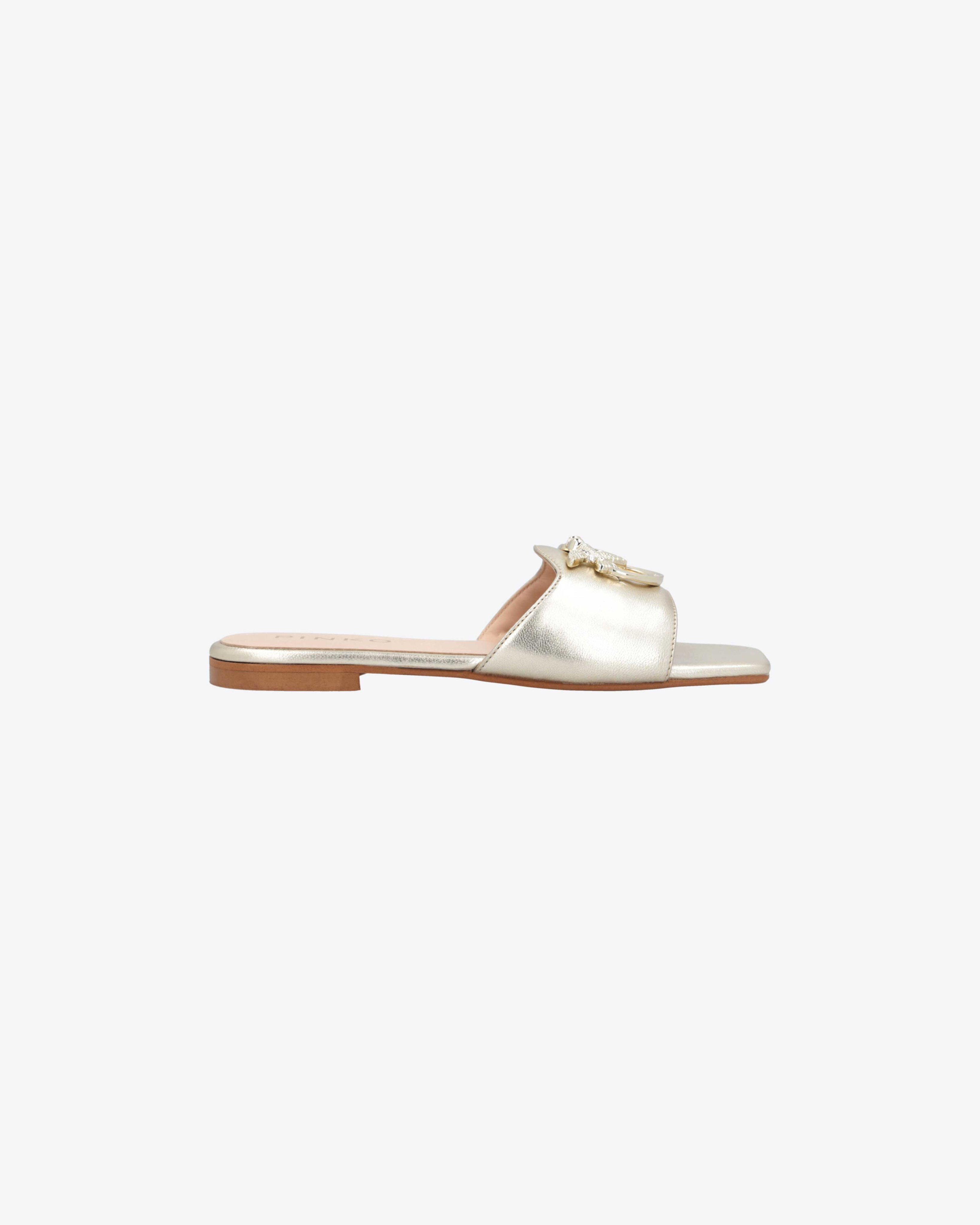 Pinko Flat Laminated Leather Slip-ons In Gold