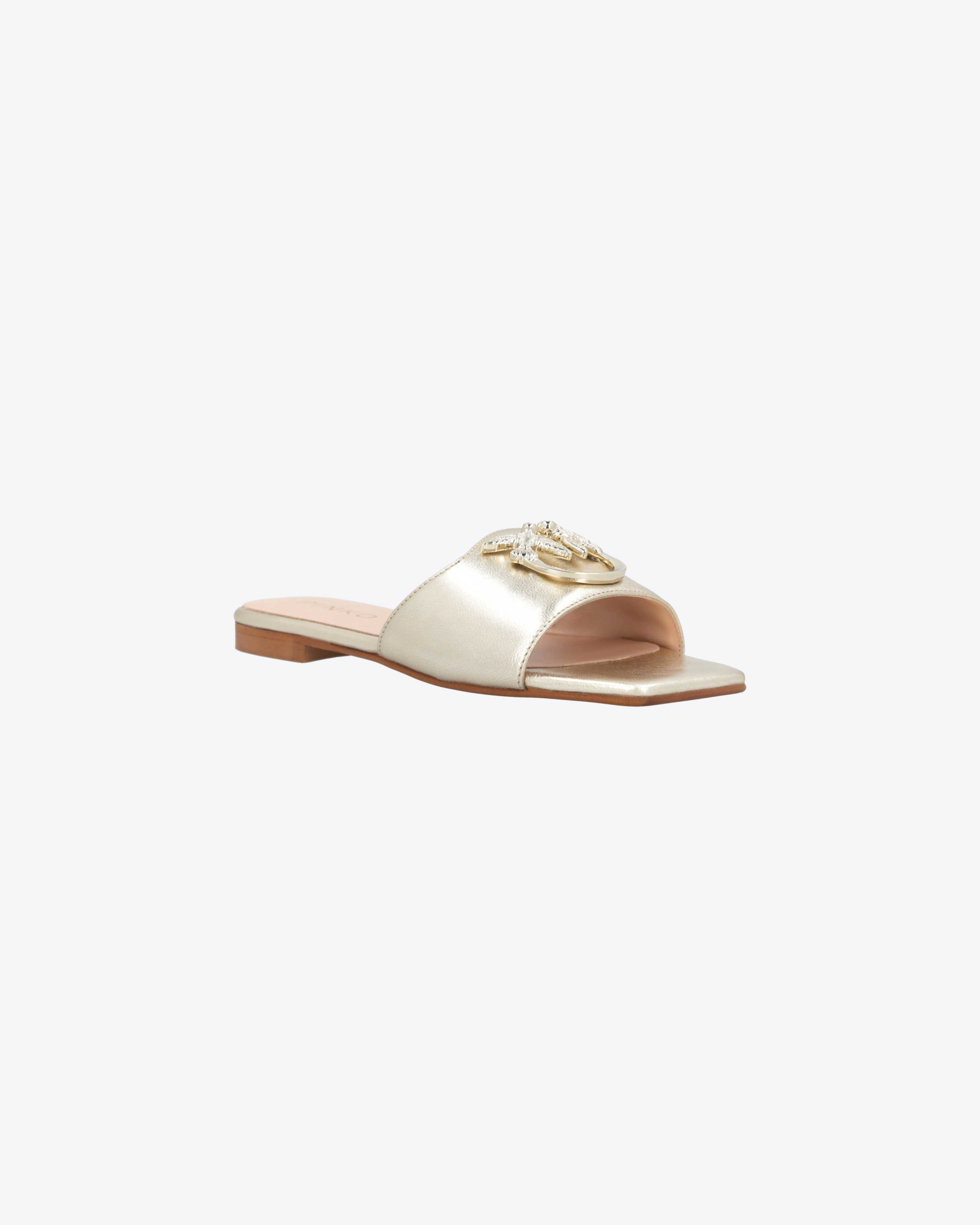 Shop Pinko Flat Laminated Leather Slip-ons In Gold