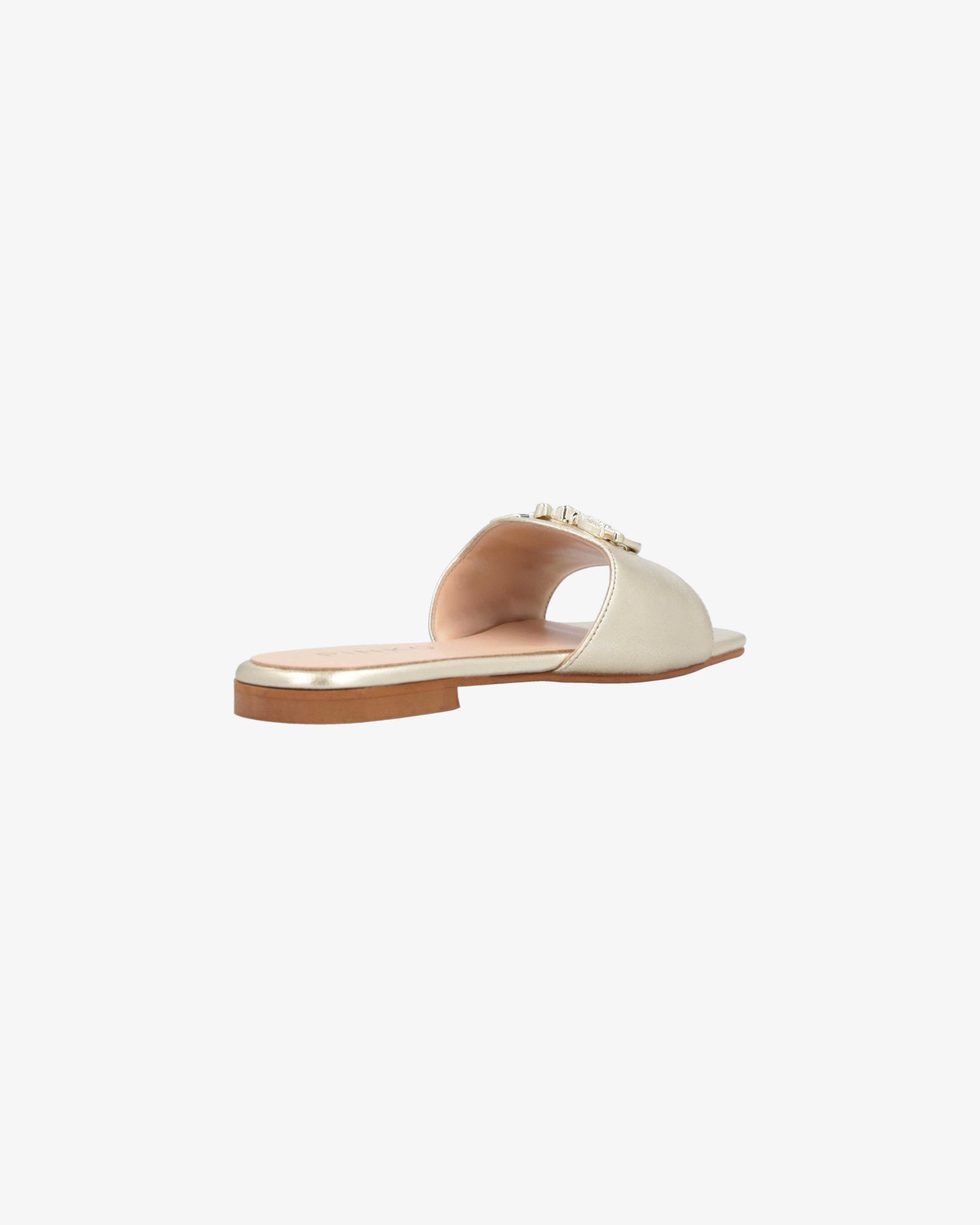 Shop Pinko Flat Laminated Leather Slip-ons In Gold