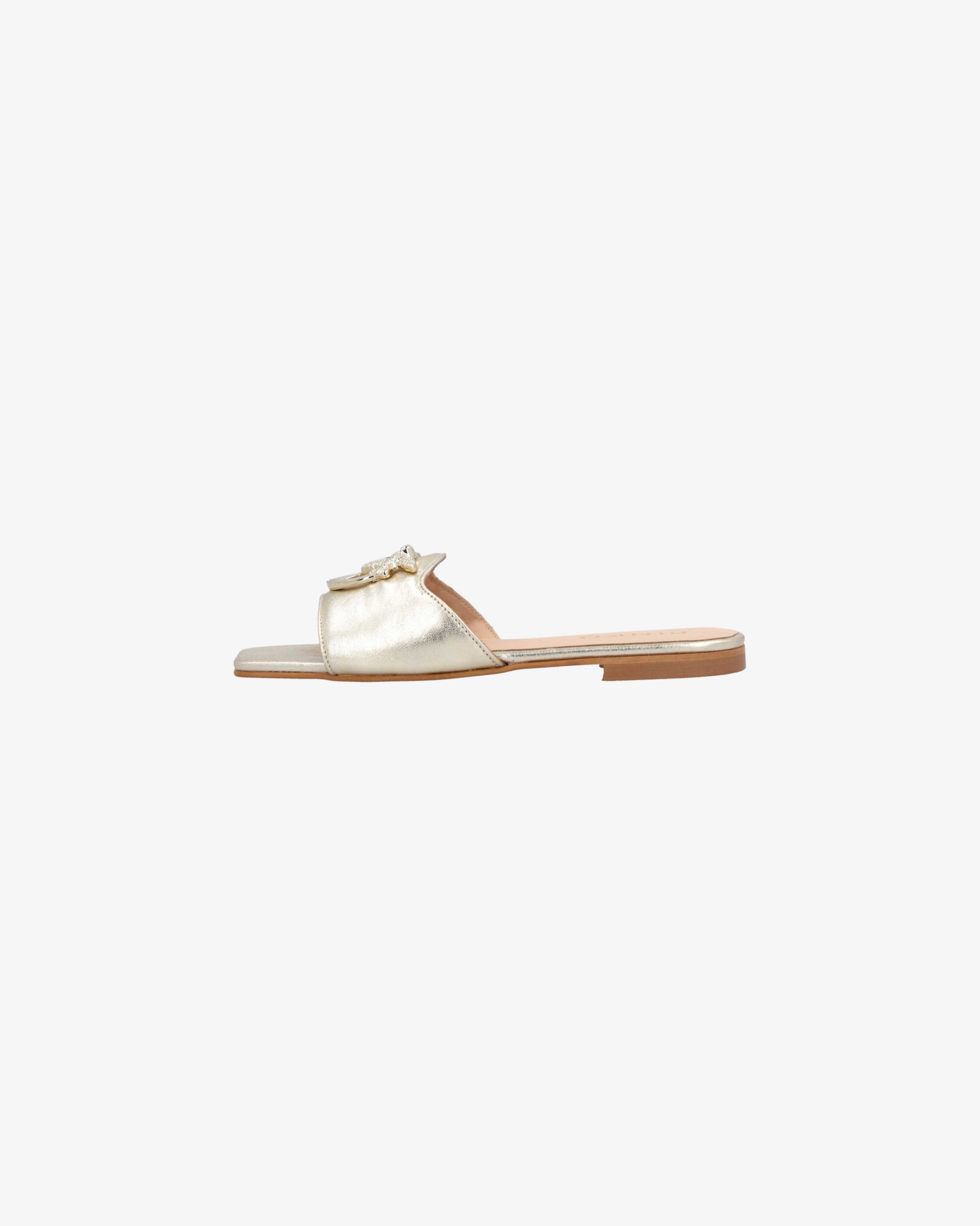 Shop Pinko Flat Laminated Leather Slip-ons In Gold