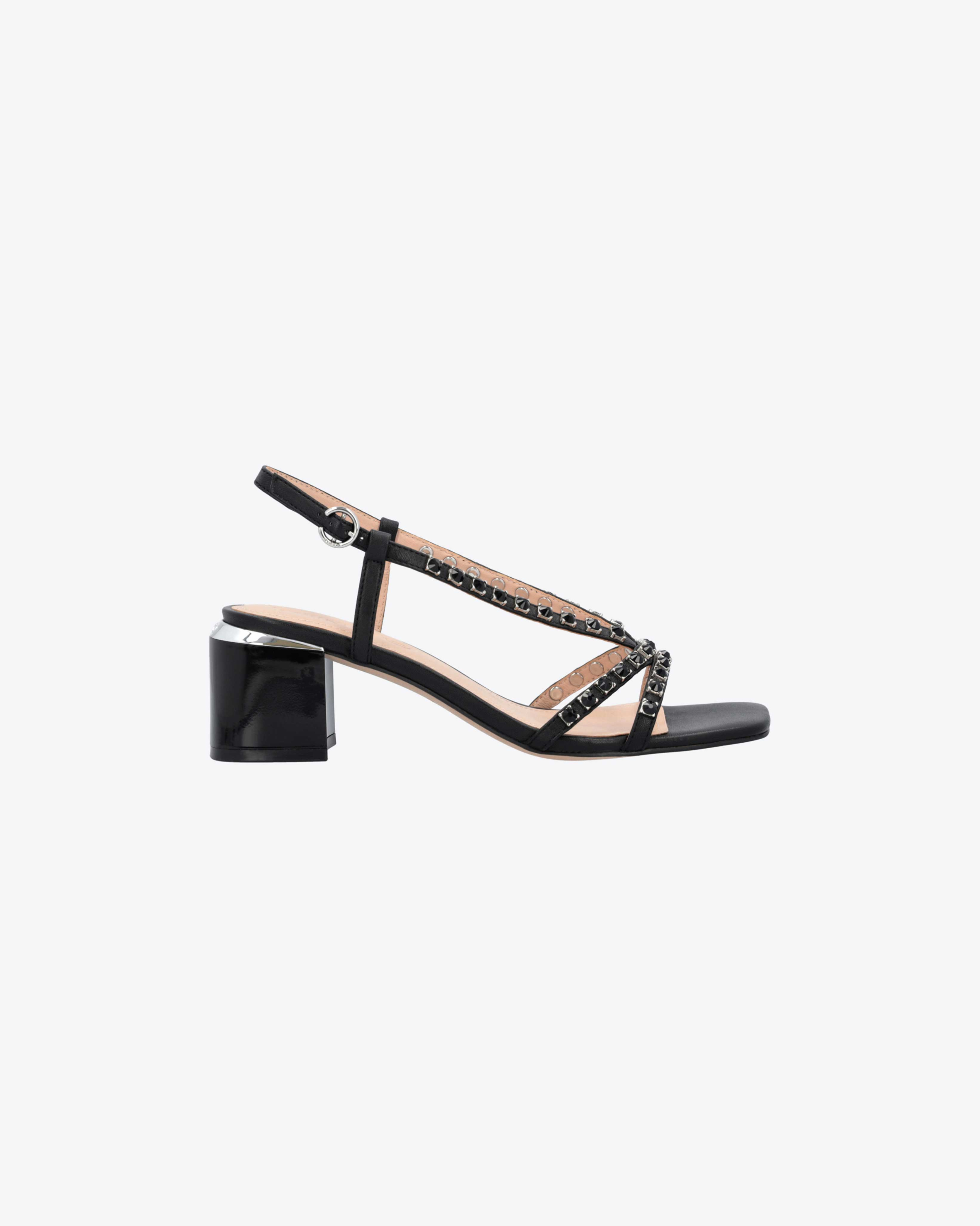 Pinko Nappa Leather Sandals With Golden Heel In Limo Black