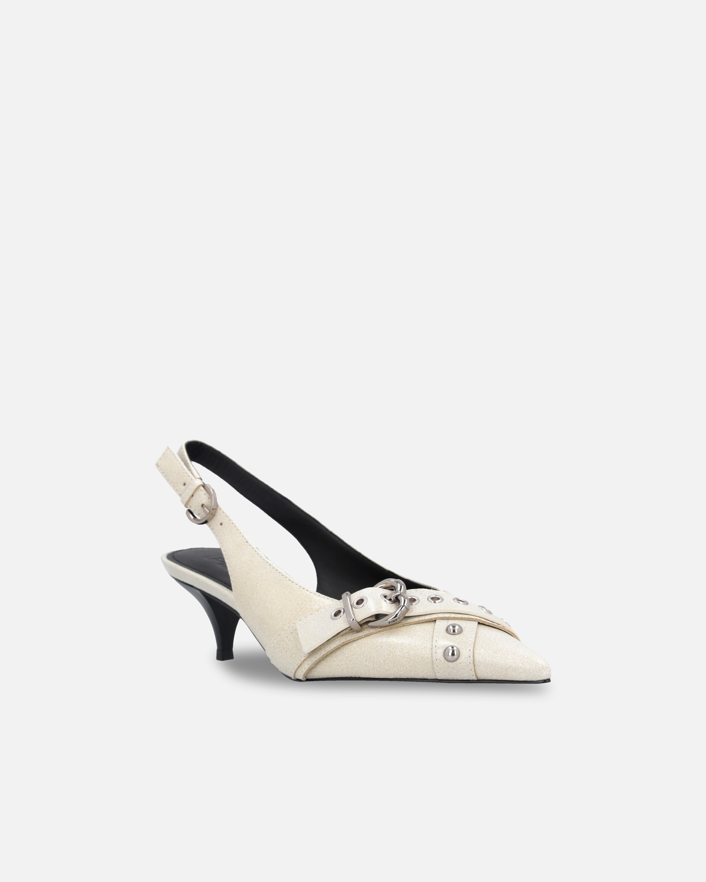 Кожаные слингбэки на каблуке с пряжкой - БЕЛЫЙ - large