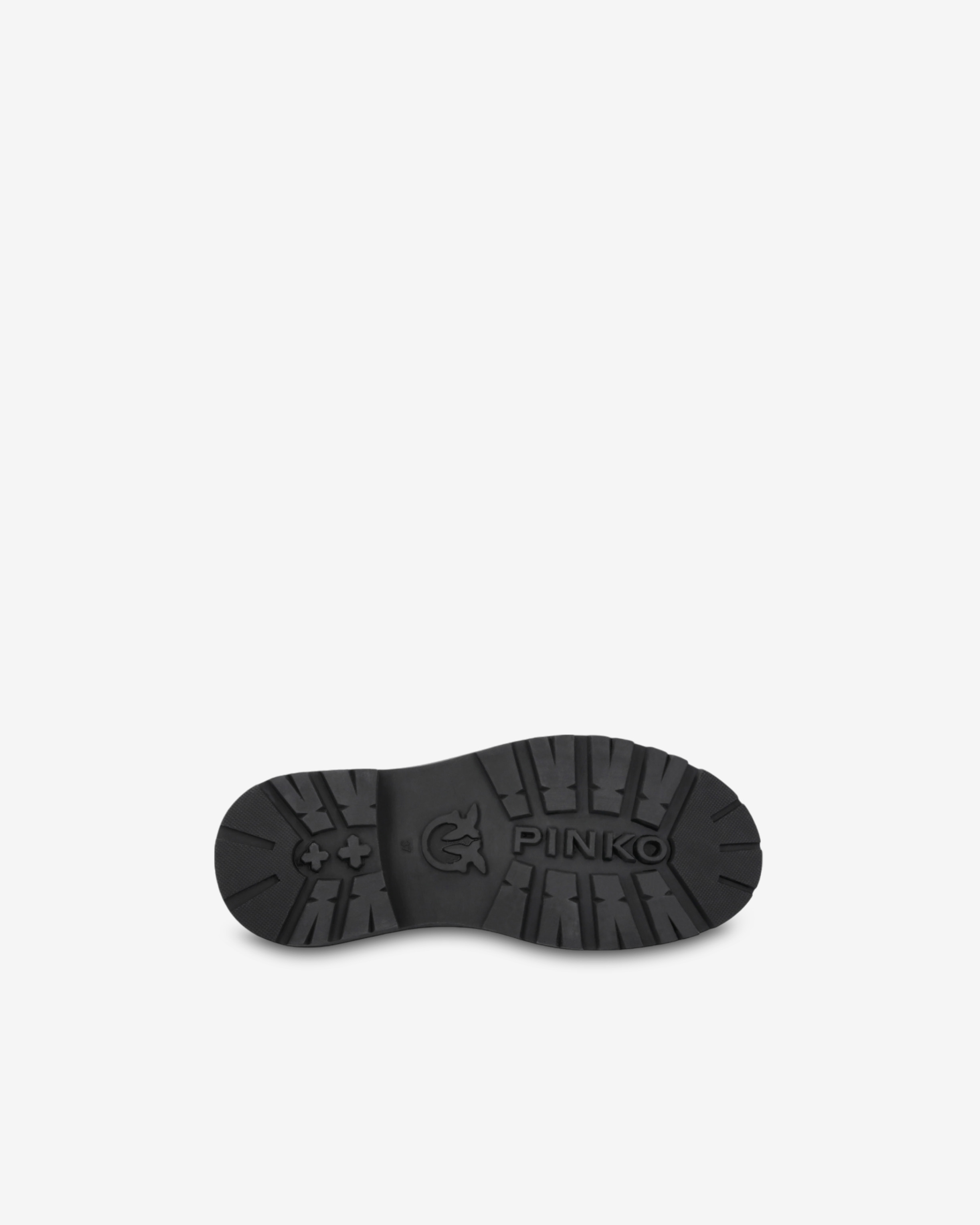 Pinko Leather Combat Boots With Metal Logo In Nero Limousine