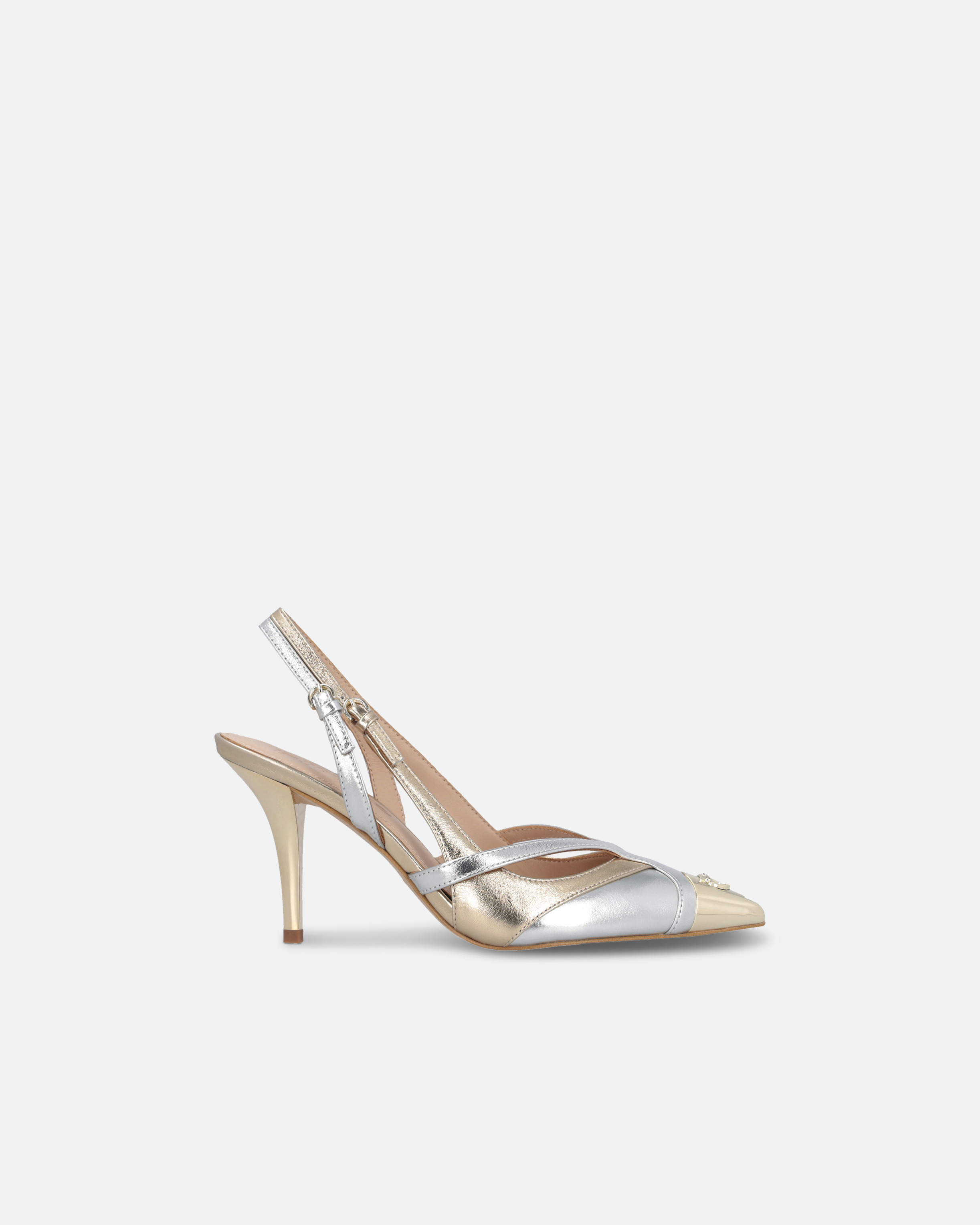 Pinko Lucy 90mm Slingback Pumps In Argent/or Clair