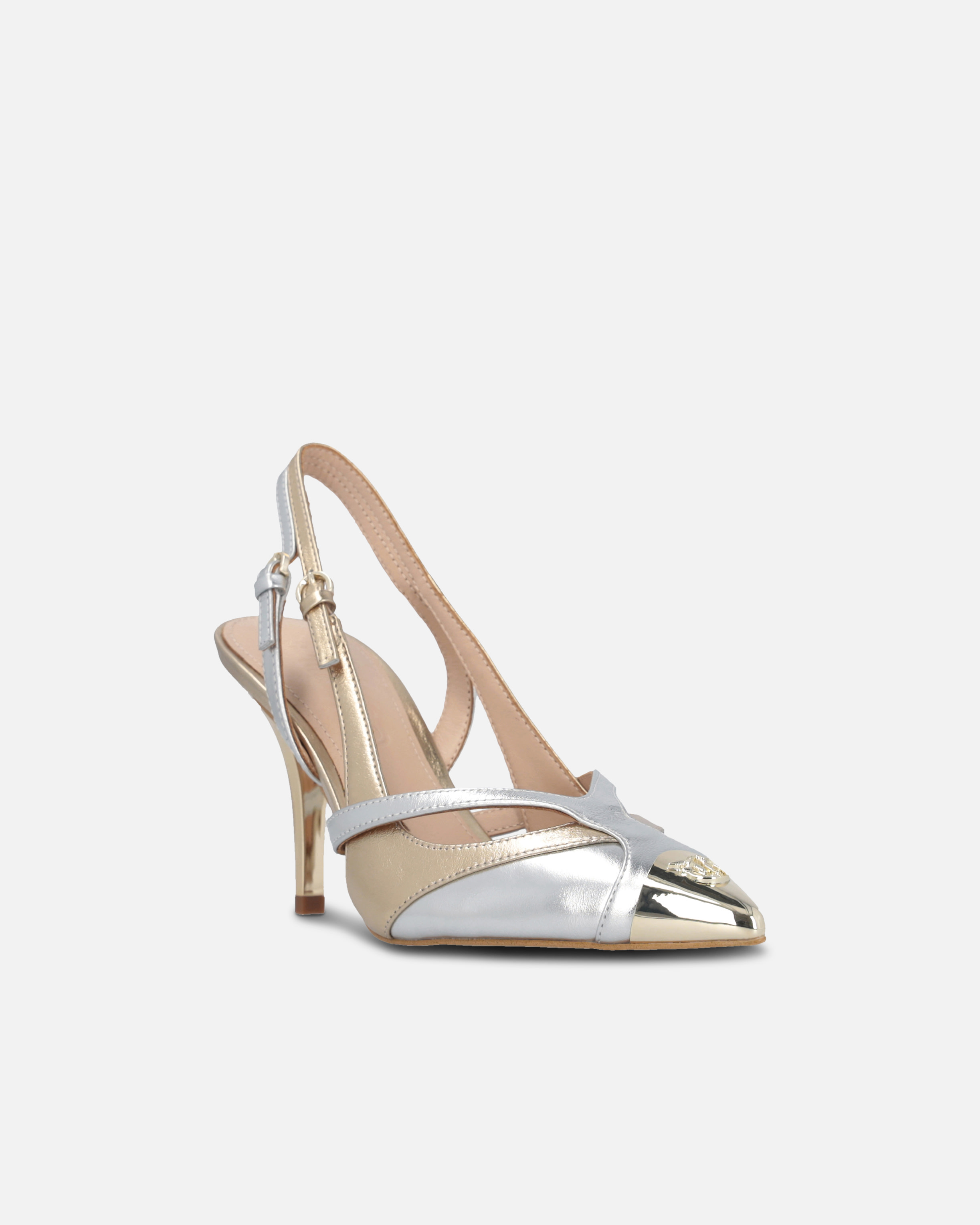 Pinko Lucy 90mm Slingback Pumps In Argent/or Clair