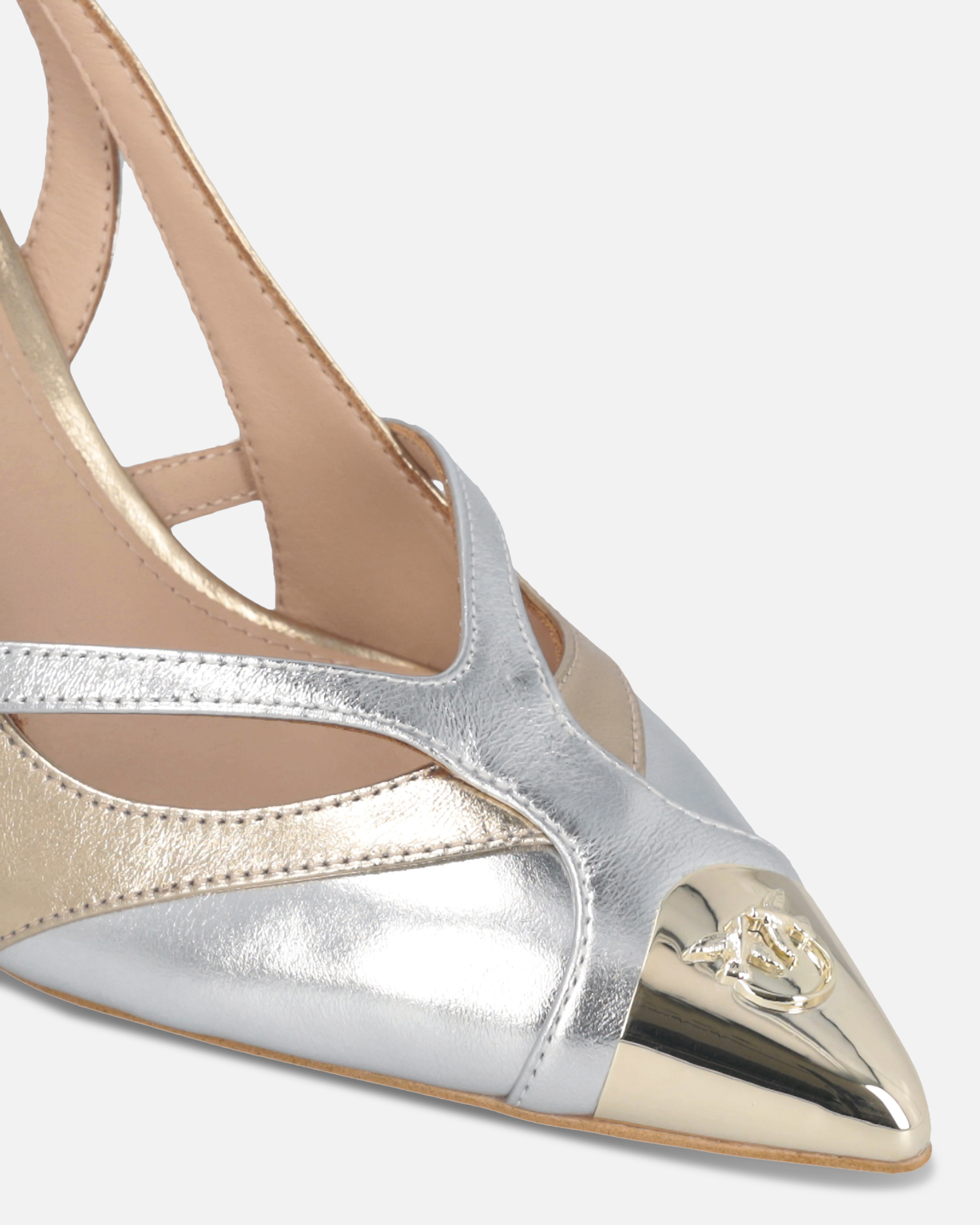 Pinko Lucy 90mm Slingback Pumps In Argent/or Clair