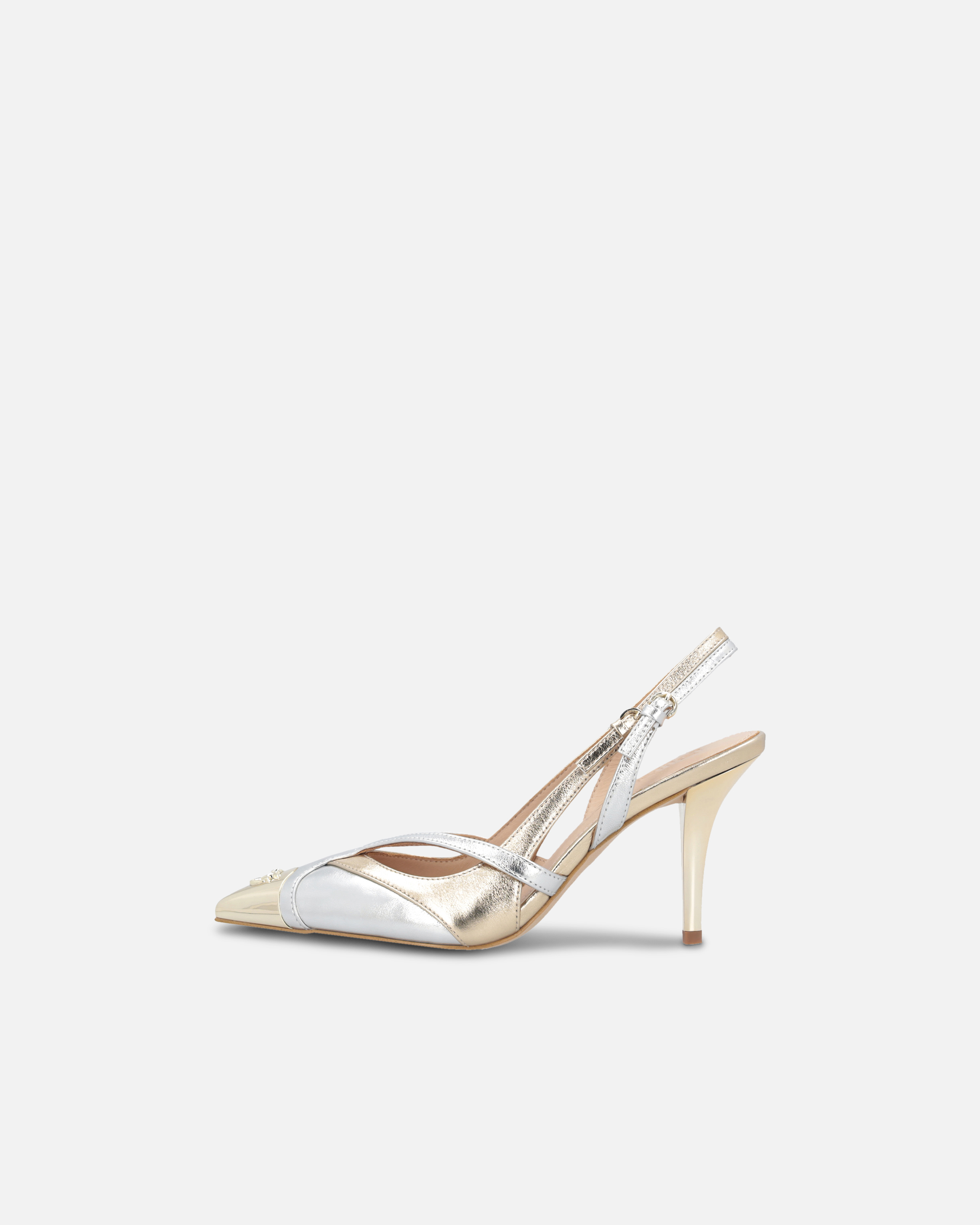 Pinko Lucy 90mm Slingback Pumps In Argent/or Clair