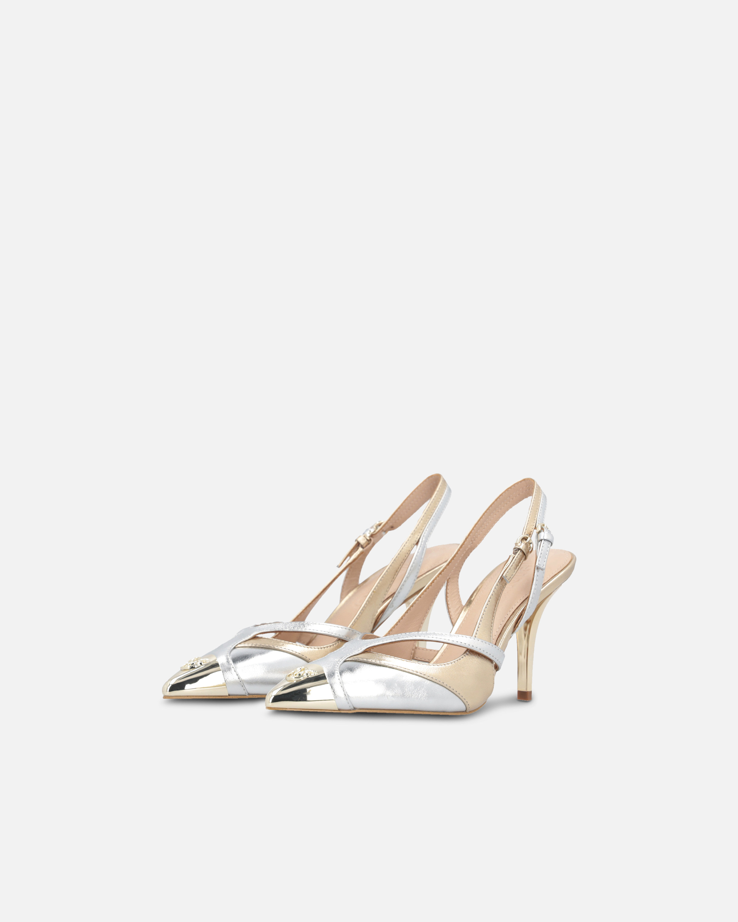 Pinko Lucy 90mm Slingback Pumps In Argent/or Clair
