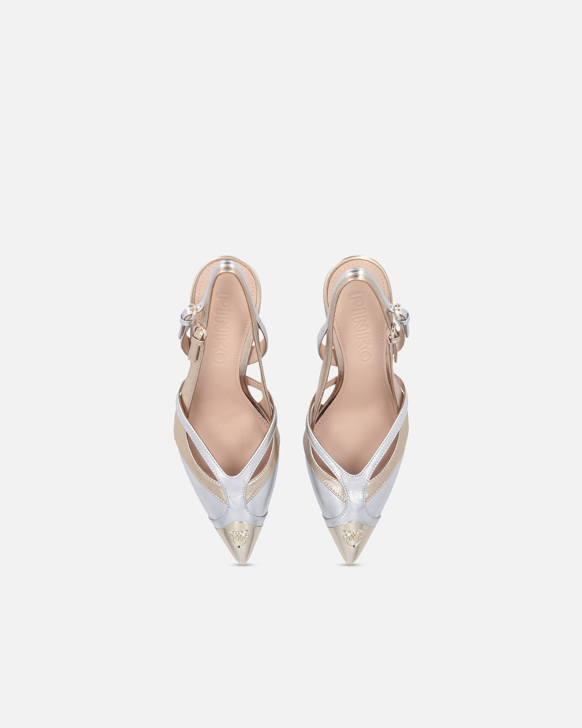 Pinko Lucy 90mm Slingback Pumps In Argent/or Clair