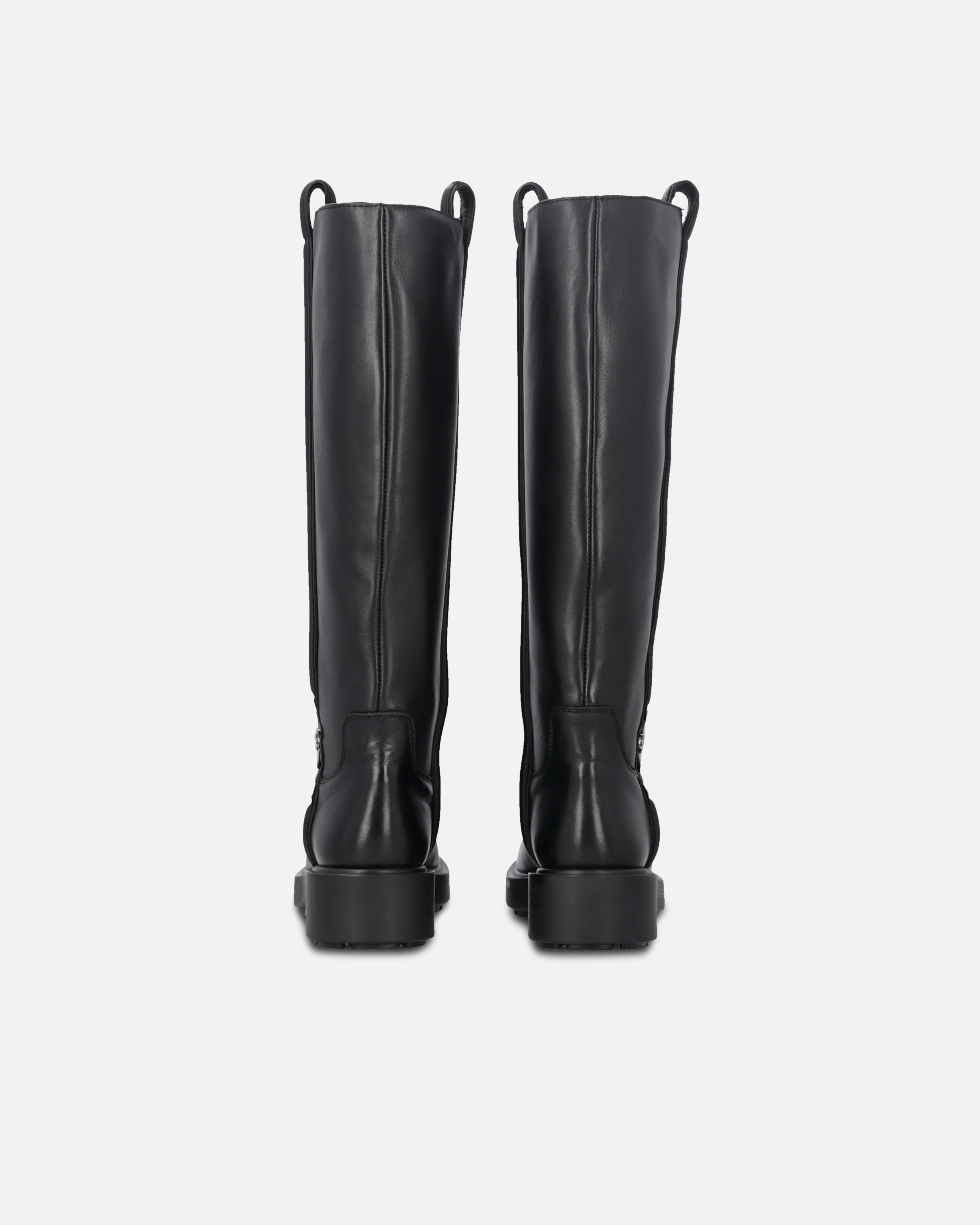 Pinko High Leather Boots With Logo Detail In Limo Black