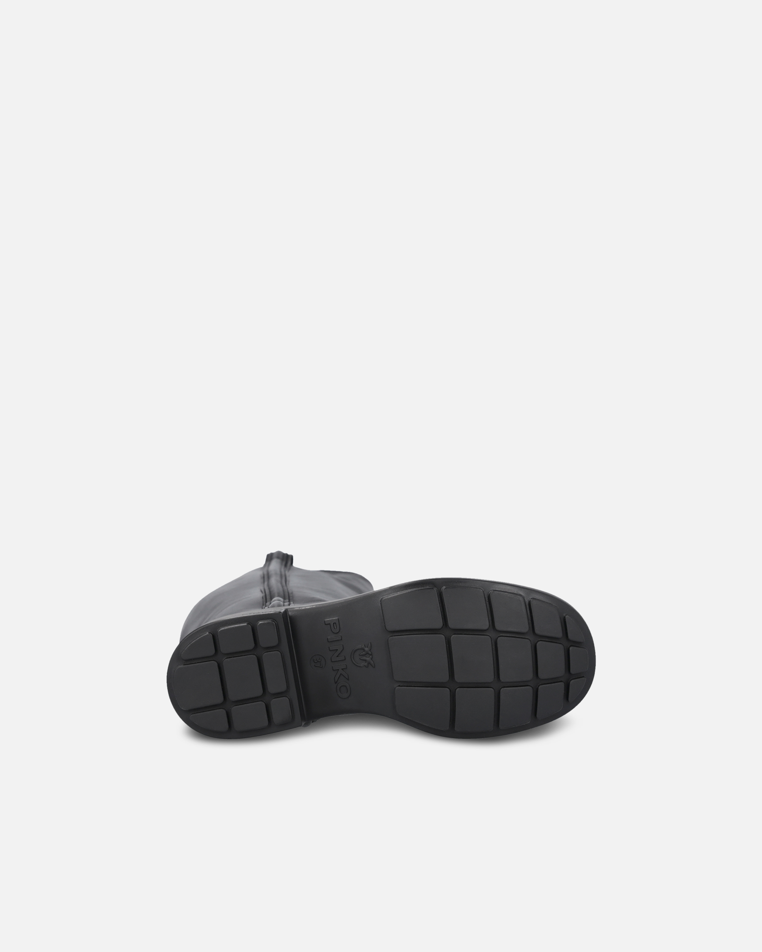 Pinko High Leather Boots With Logo Detail In Limo Black