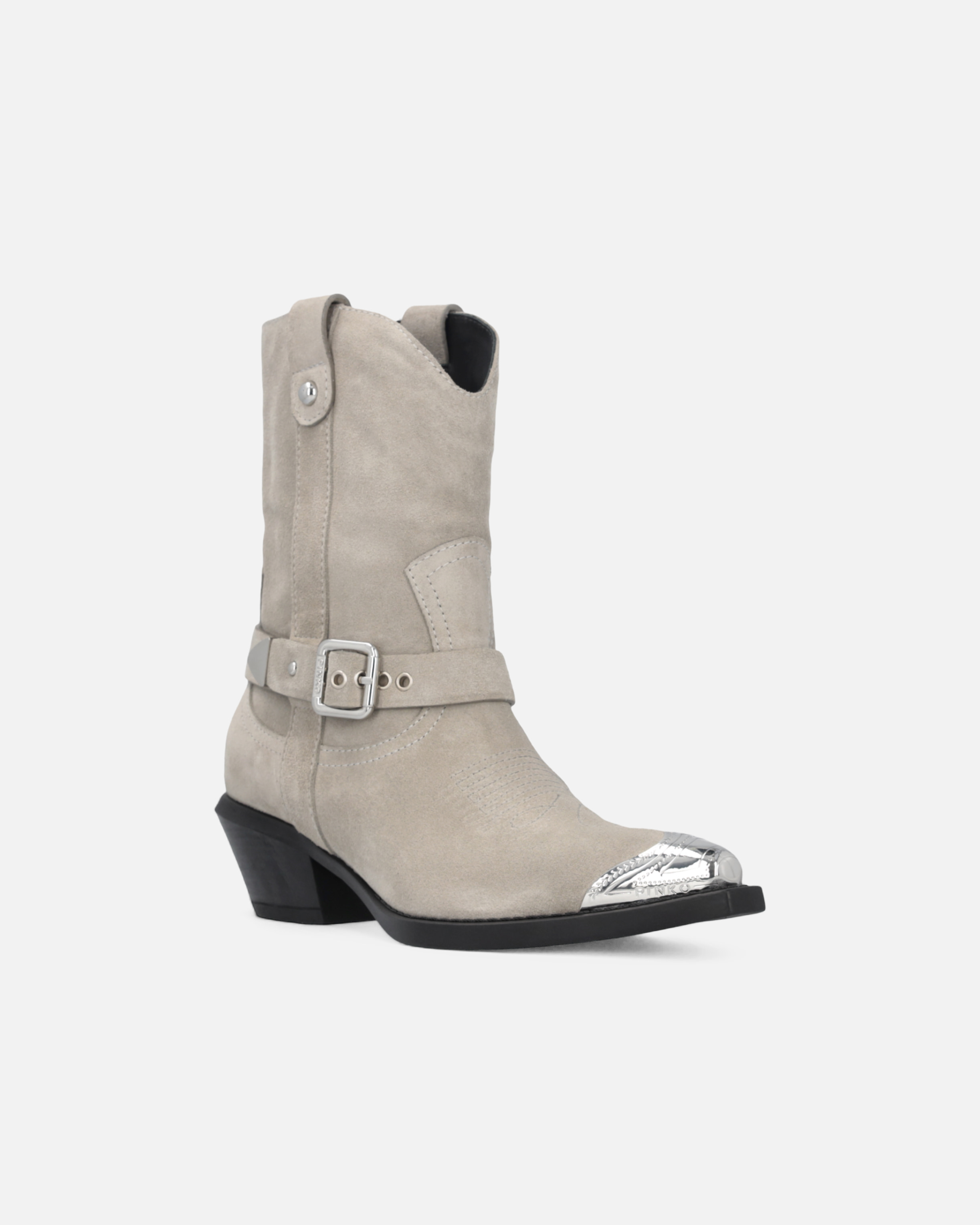 Замшевые ковбойские сапоги с металлическим носком - БЕЖЕВЫЙ, КОРИЧНЕВЫЙ - large