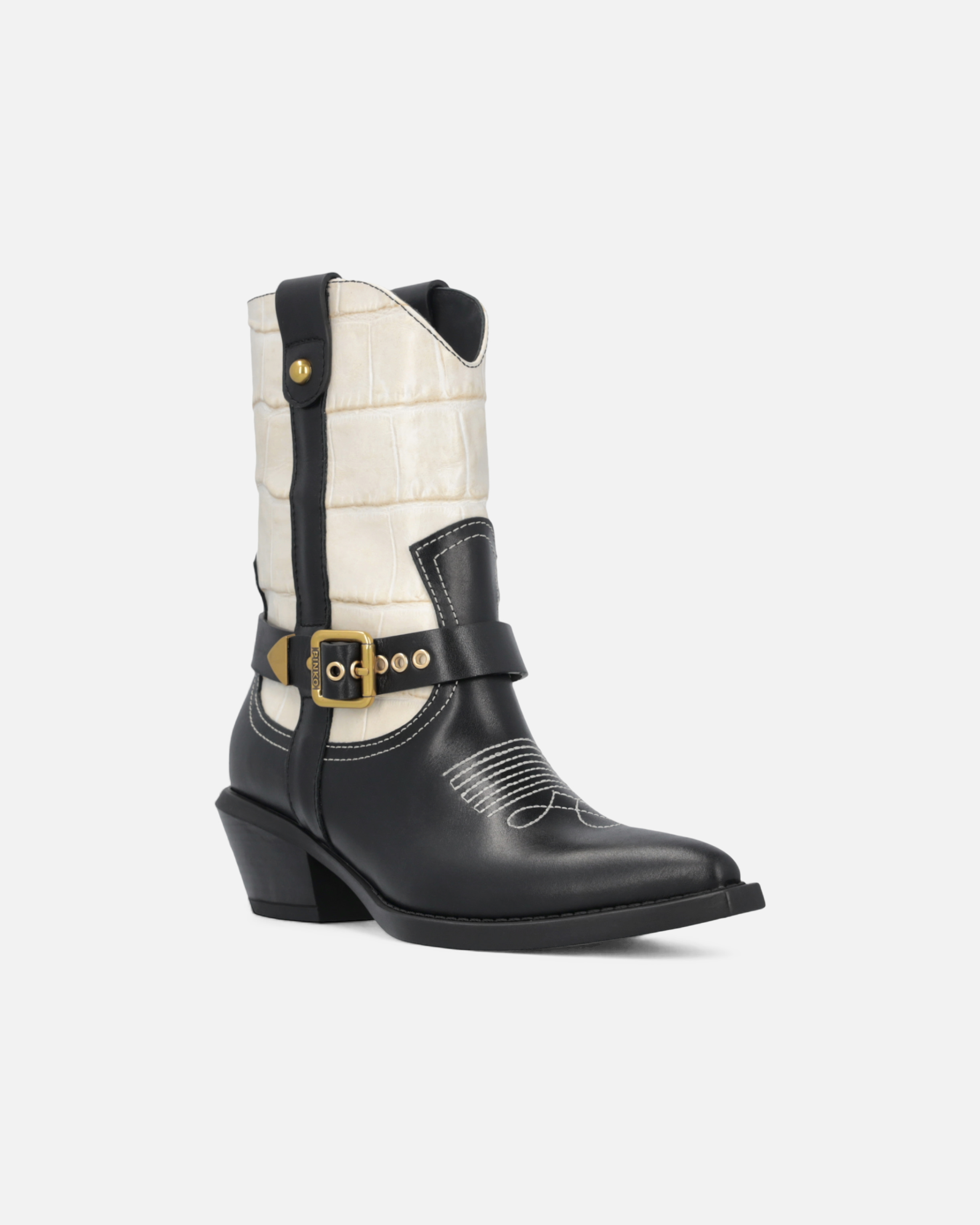 Двухцветные ковбойские сапоги из кожи - ЧЕРНЫЙ, multicolor - large