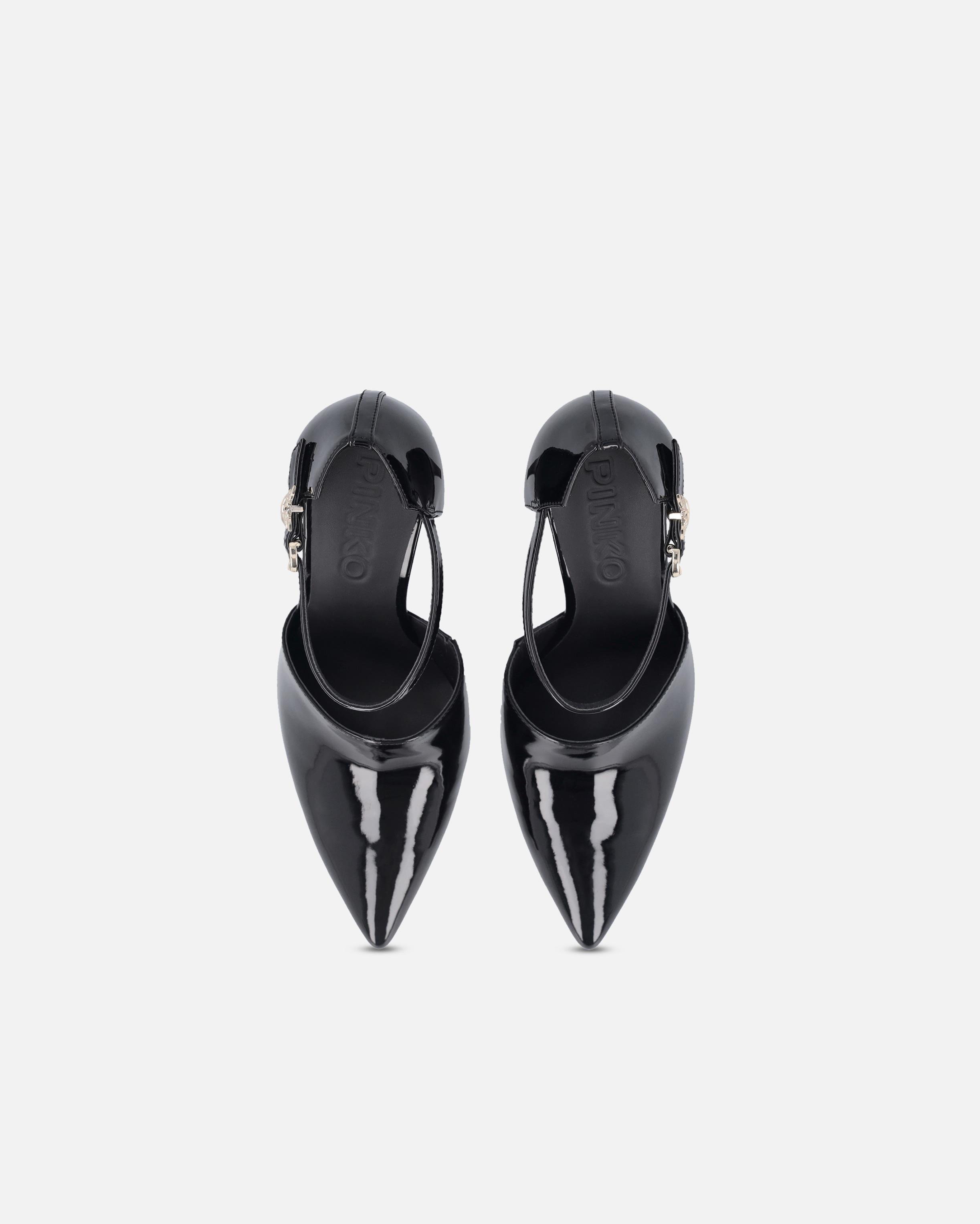 Pinko Chaussures Brillantes À Talons Avec Bride Sur Le Devant In Noir Limousine