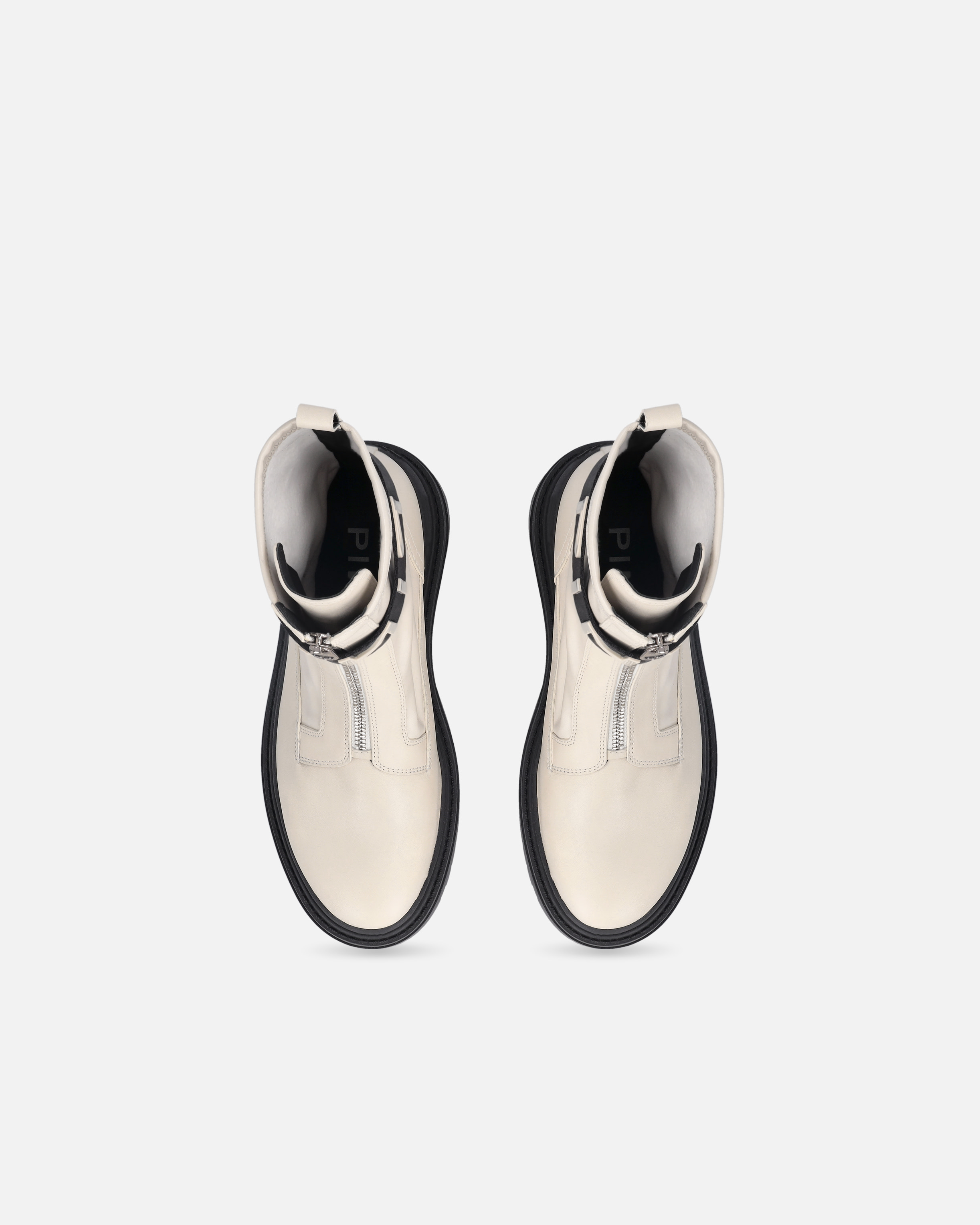 Pinko Leather Combat Boots With Branded Front Stretch Ribbon In White