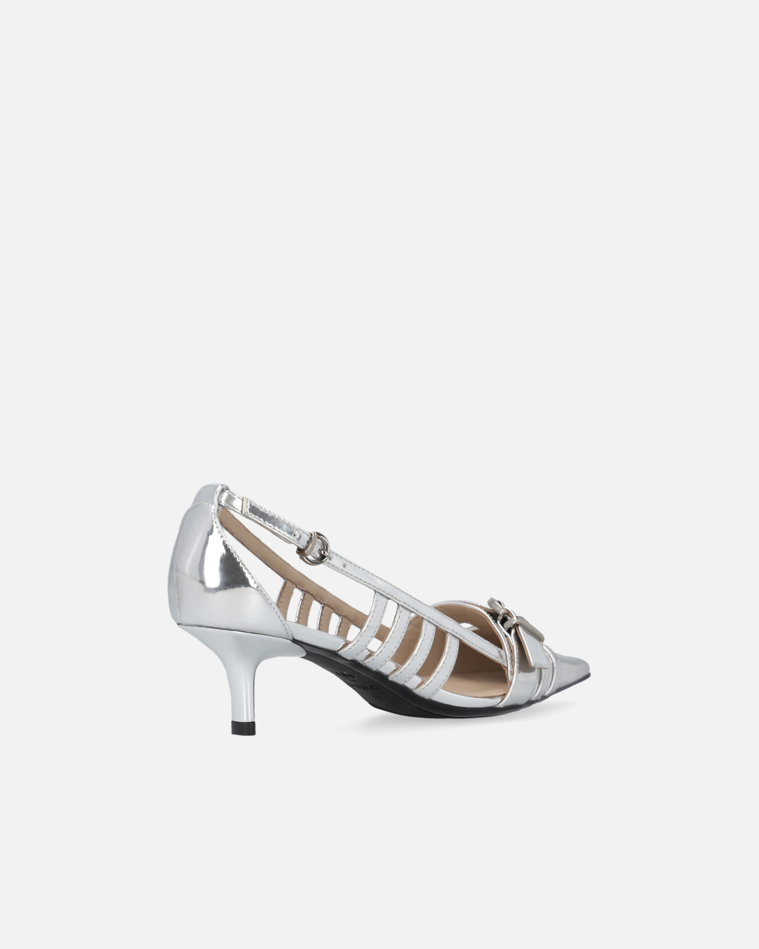 Silver mirror-finish slingback pumps