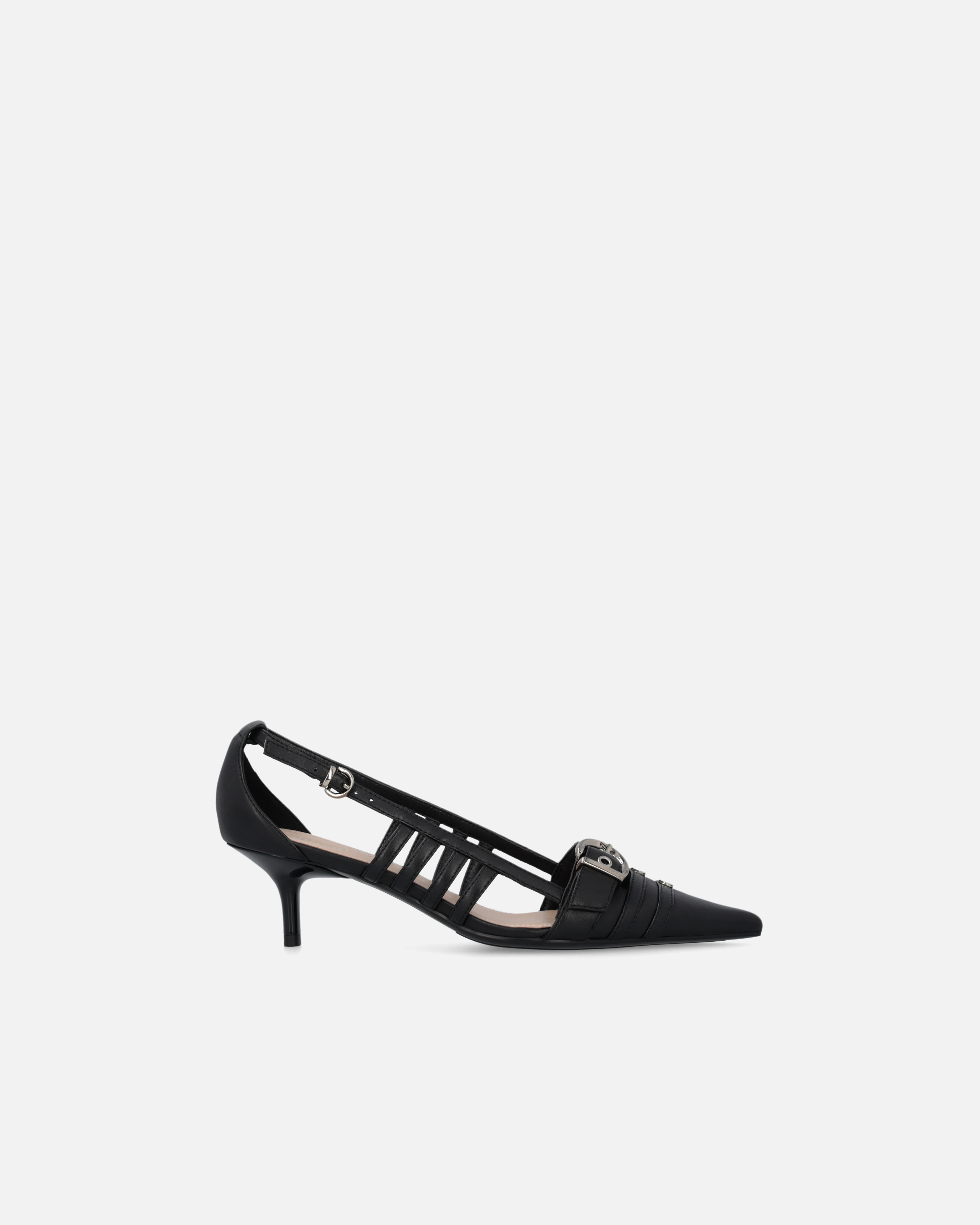 Pinko Black Mid-heel Pumps With Stylish Cutouts And Buckle Detail In Nero Limousine