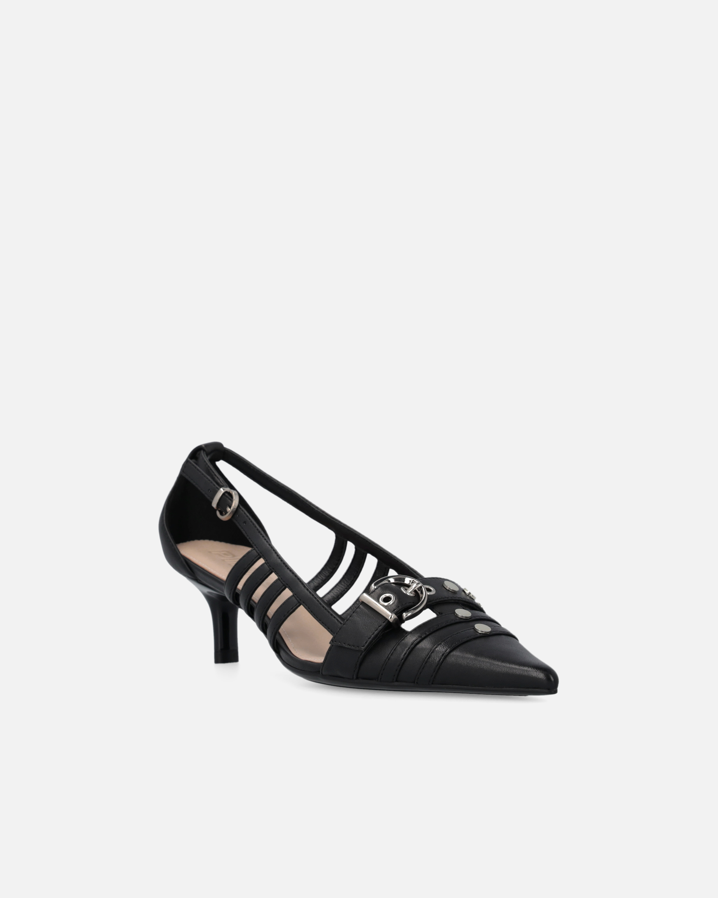 Pinko Black Mid-heel Pumps With Stylish Cutouts And Buckle Detail In Nero Limousine