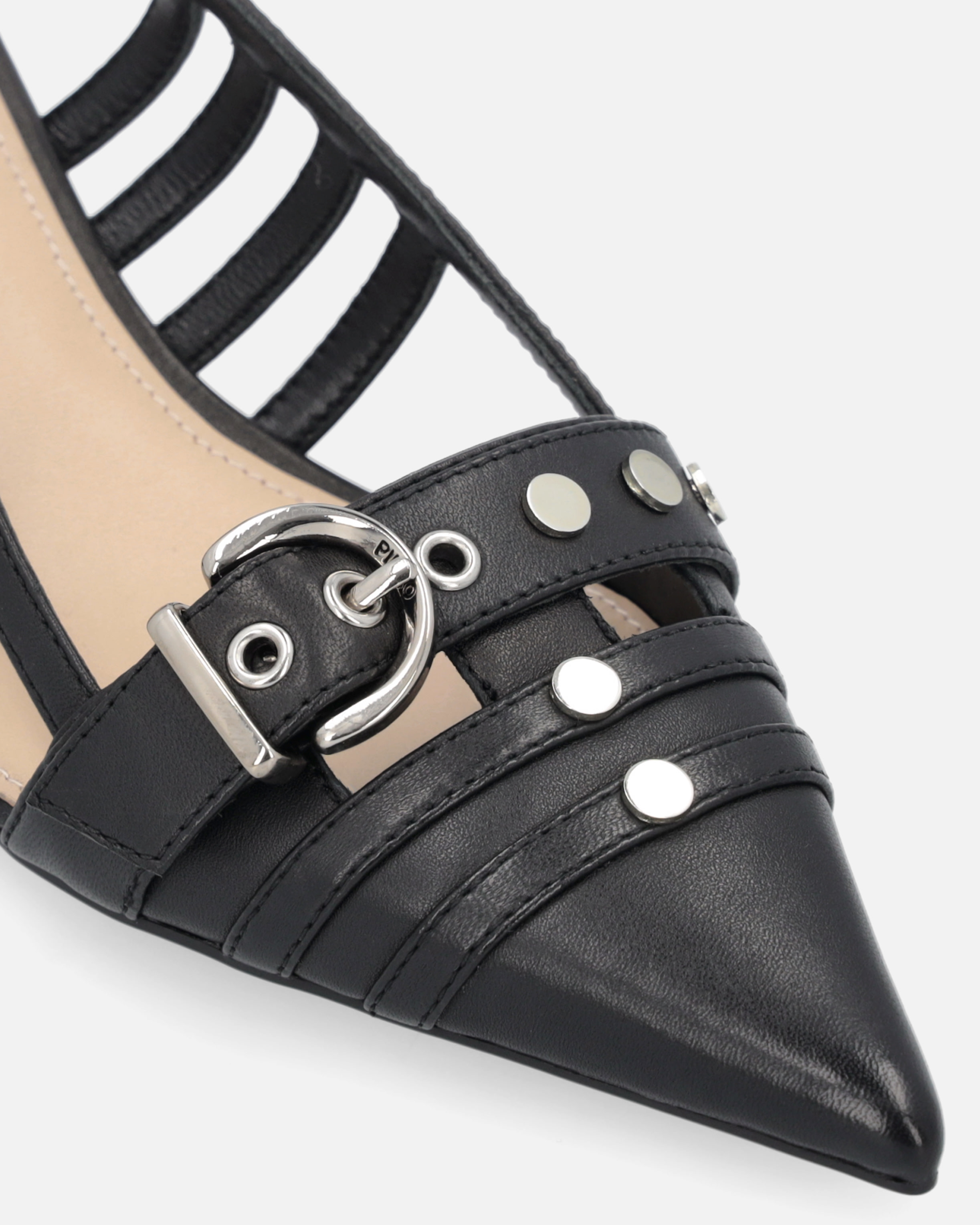 Pinko Black Mid-heel Pumps With Stylish Cutouts And Buckle Detail In Nero Limousine