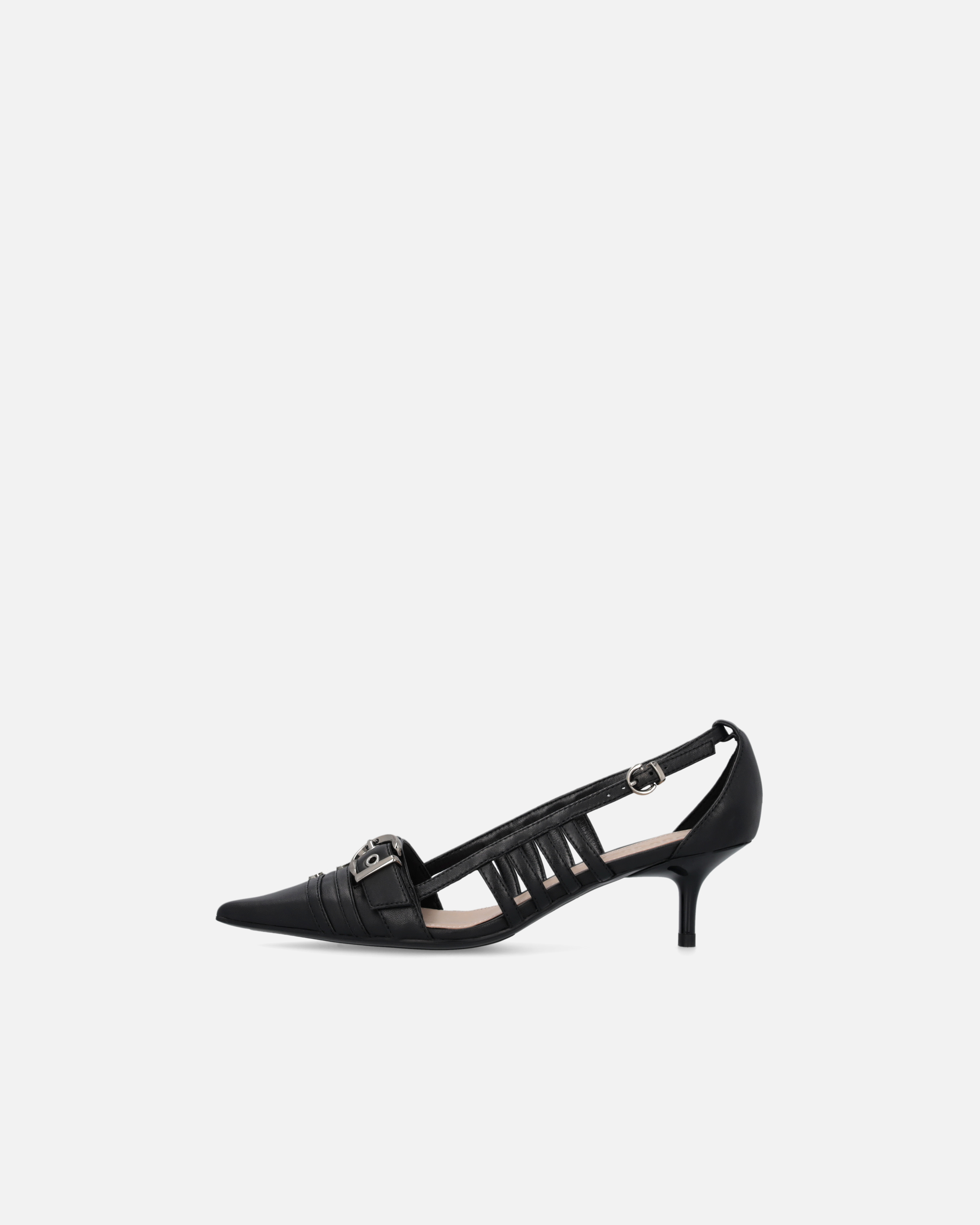 Pinko Black Mid-heel Pumps With Stylish Cutouts And Buckle Detail In Nero Limousine