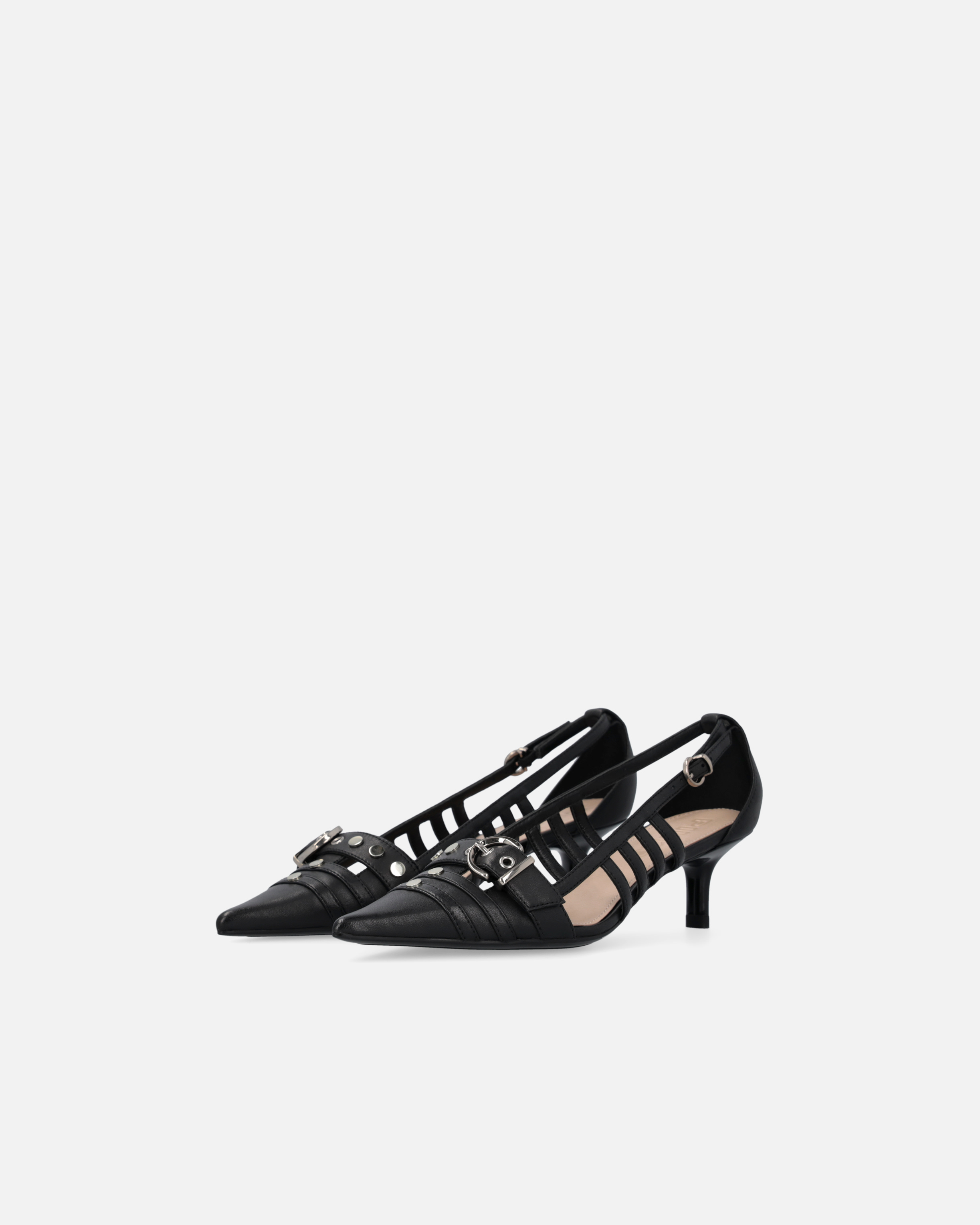 Pinko Black Mid-heel Pumps With Stylish Cutouts And Buckle Detail In Nero Limousine