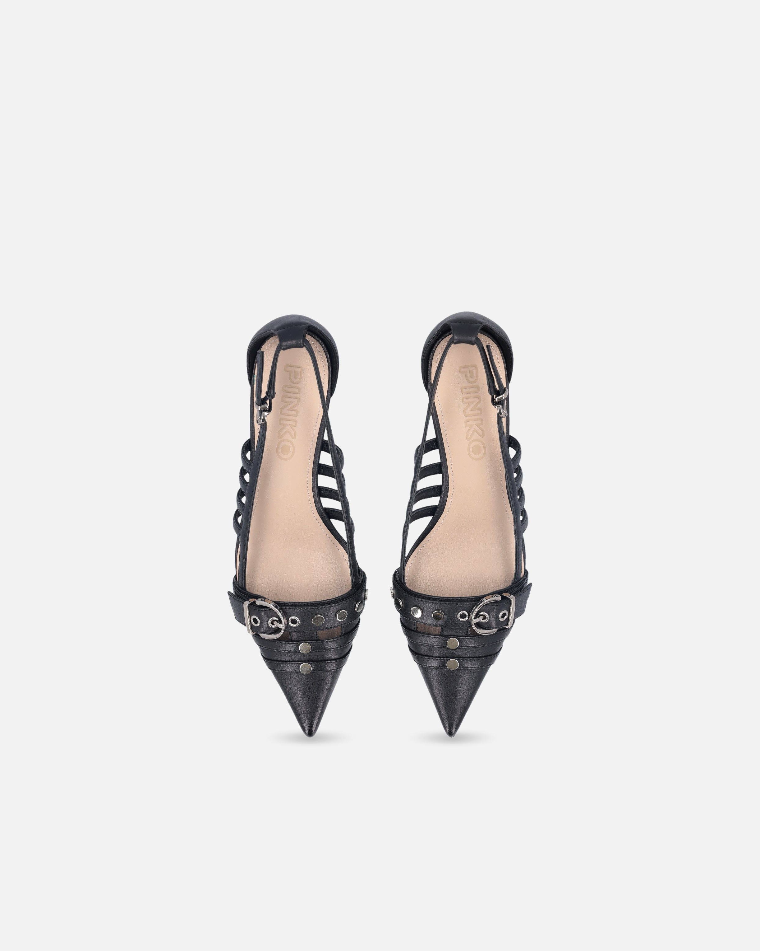 Pinko Black Mid-heel Pumps With Stylish Cutouts And Buckle Detail In Nero Limousine