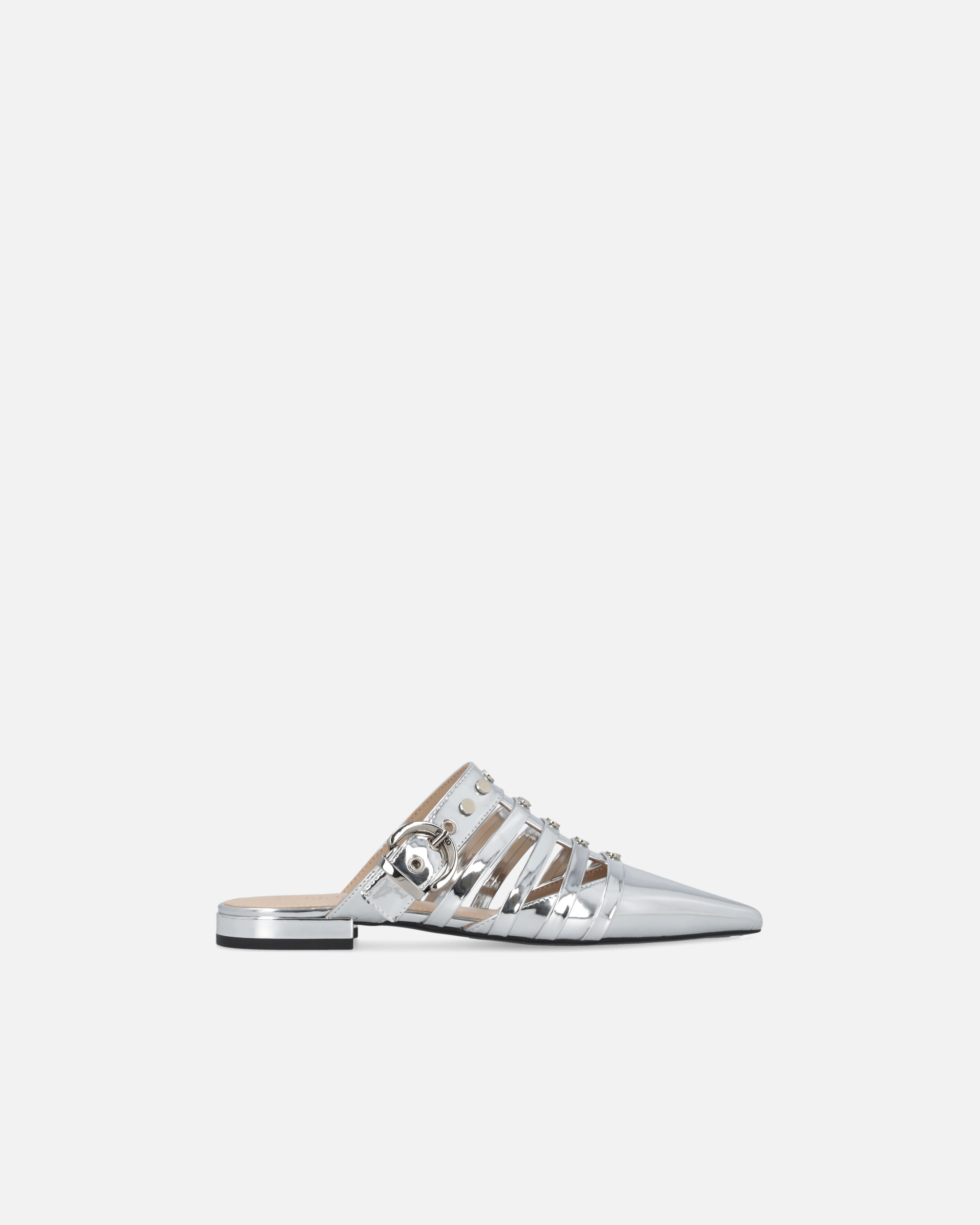 Mirror-effect pointed-toe mules
