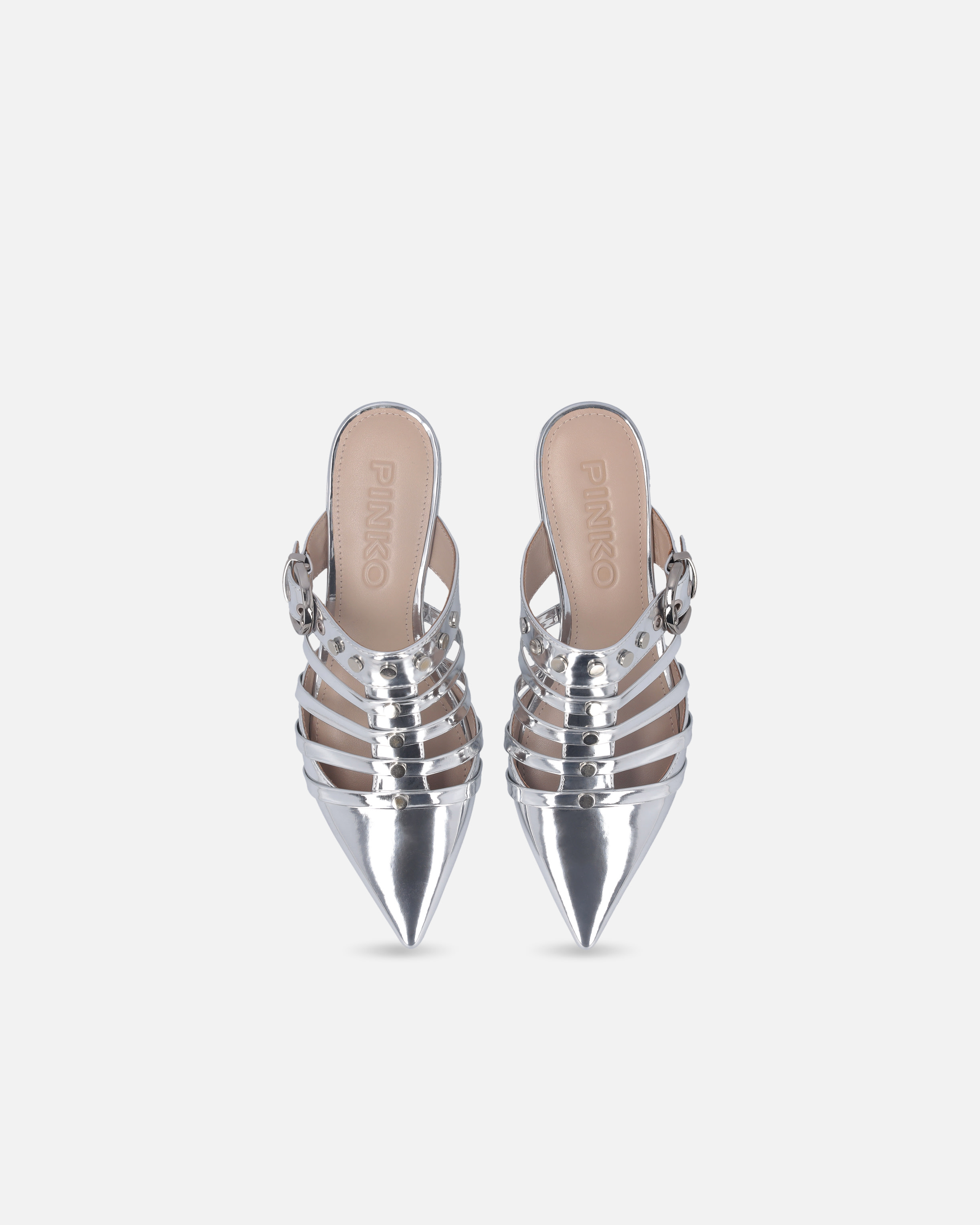 Mirror-effect pointed-toe mules
