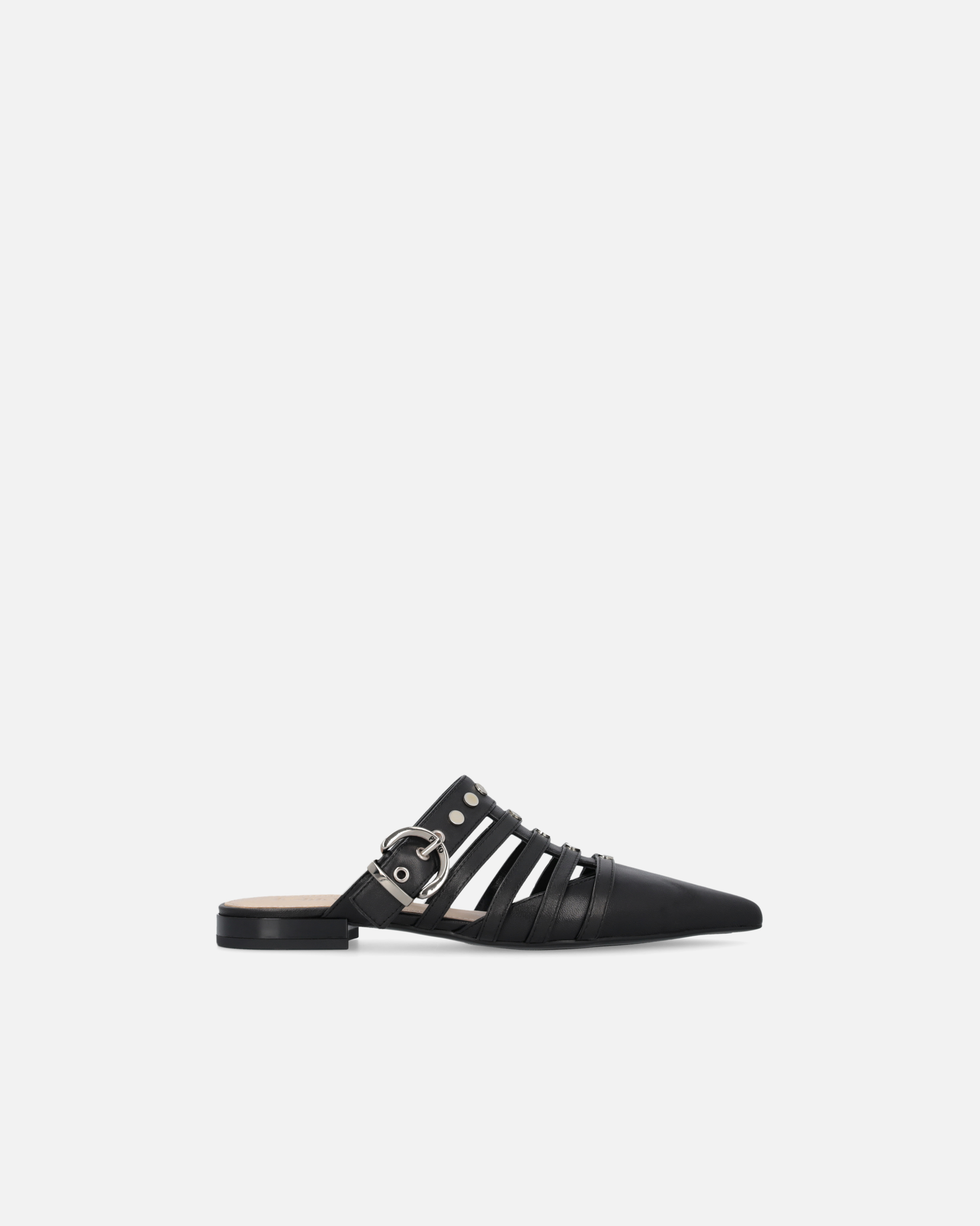 Pinko Pointed Nappa Leather Slippers With Straps In Nero Limousine