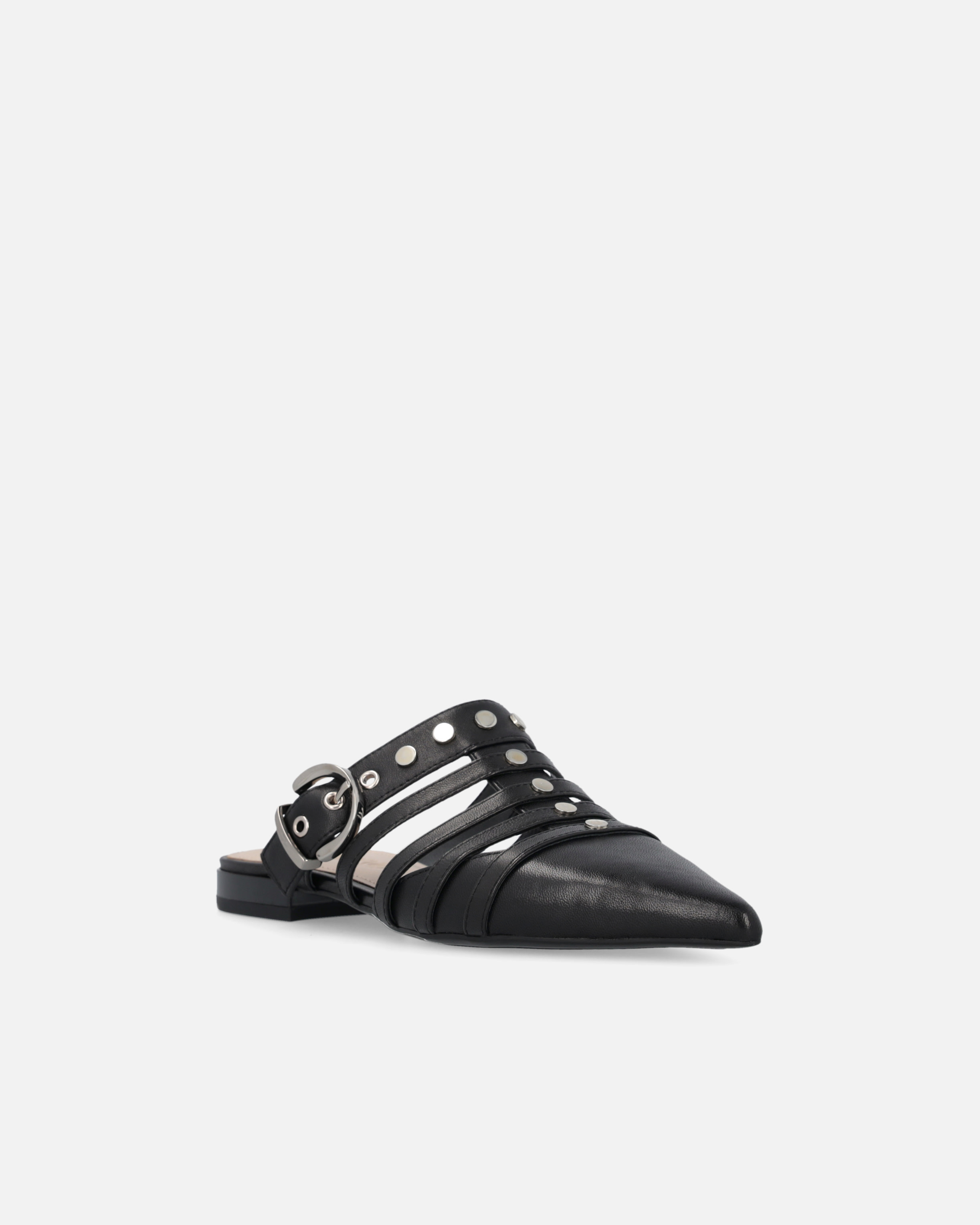 Pinko Pointed Nappa Leather Slippers With Straps In Nero Limousine