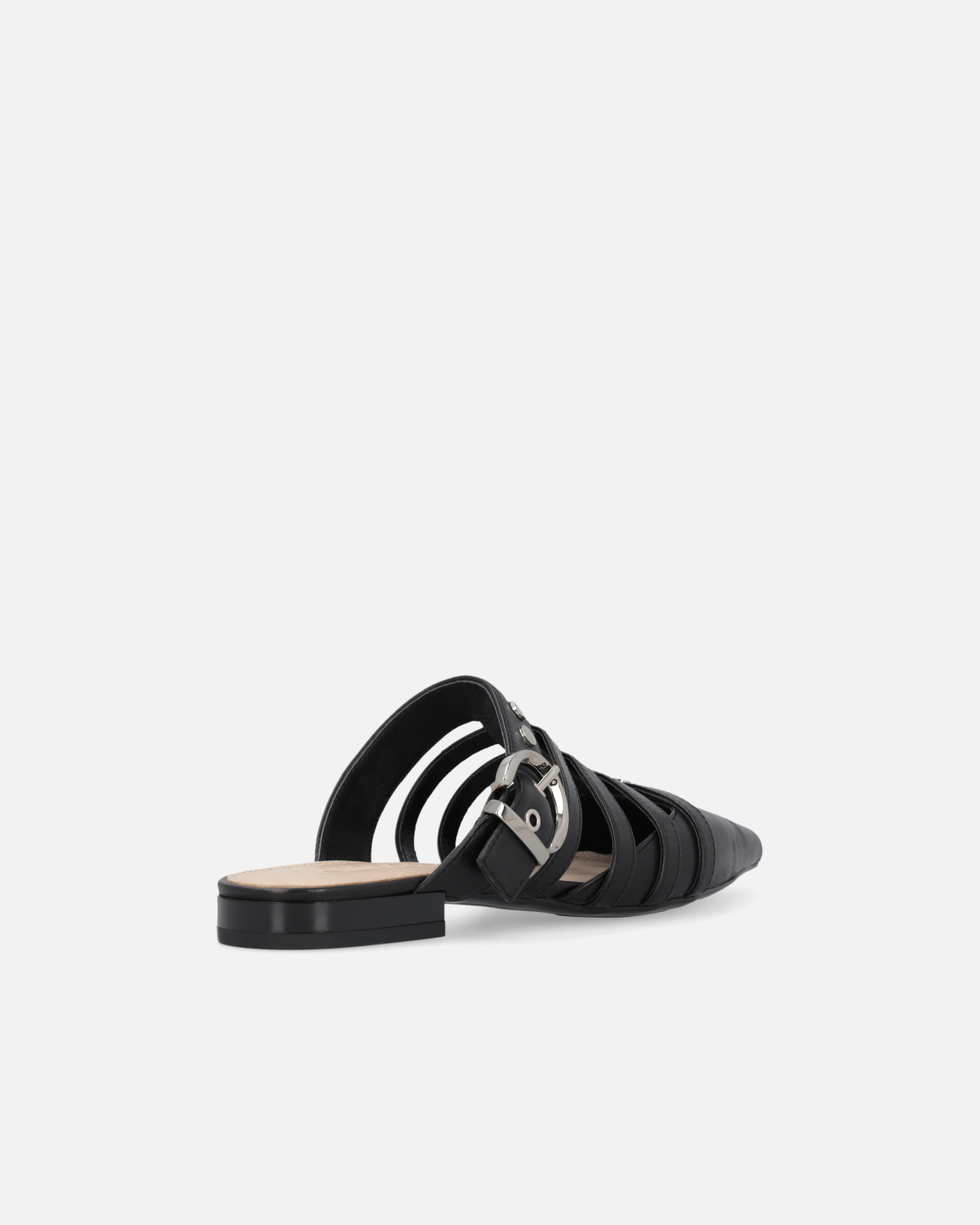 Pinko Pointed Nappa Leather Slippers With Straps In Nero Limousine