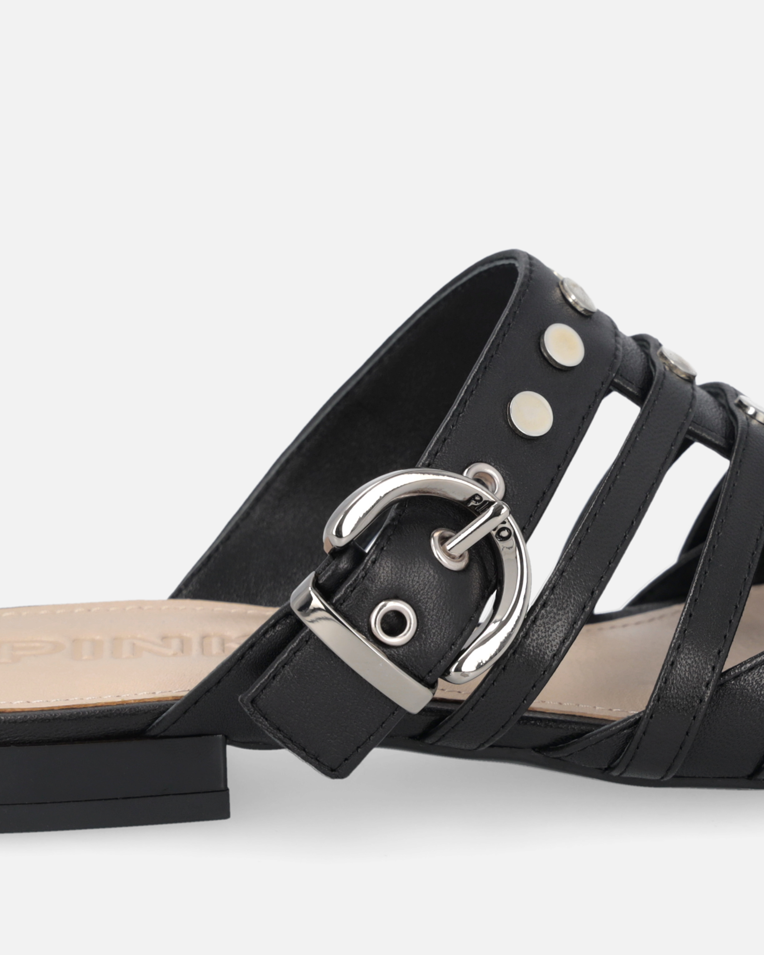 Pinko Pointed Nappa Leather Slippers With Straps In Nero Limousine