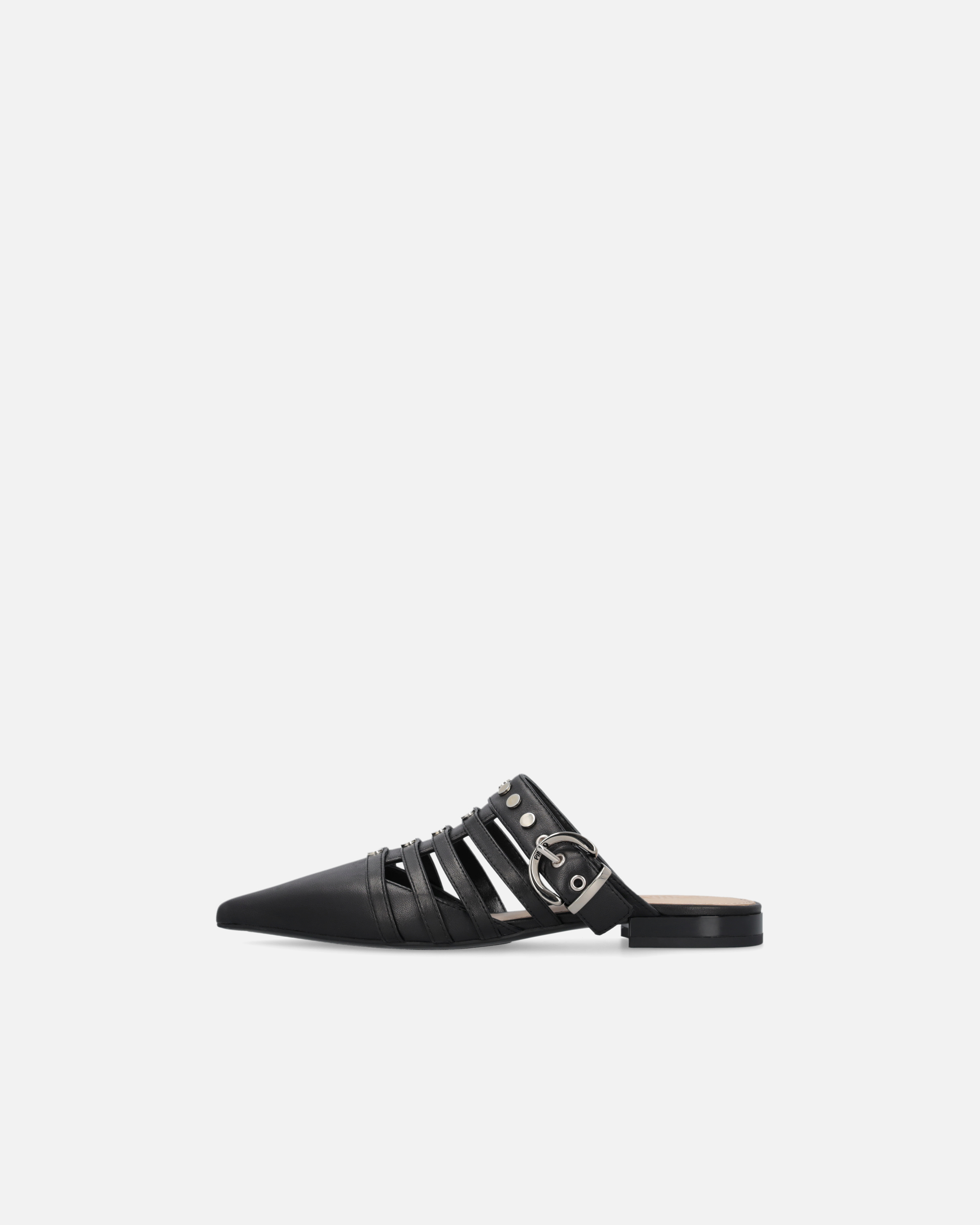 Pinko Pointed Nappa Leather Slippers With Straps In Nero Limousine