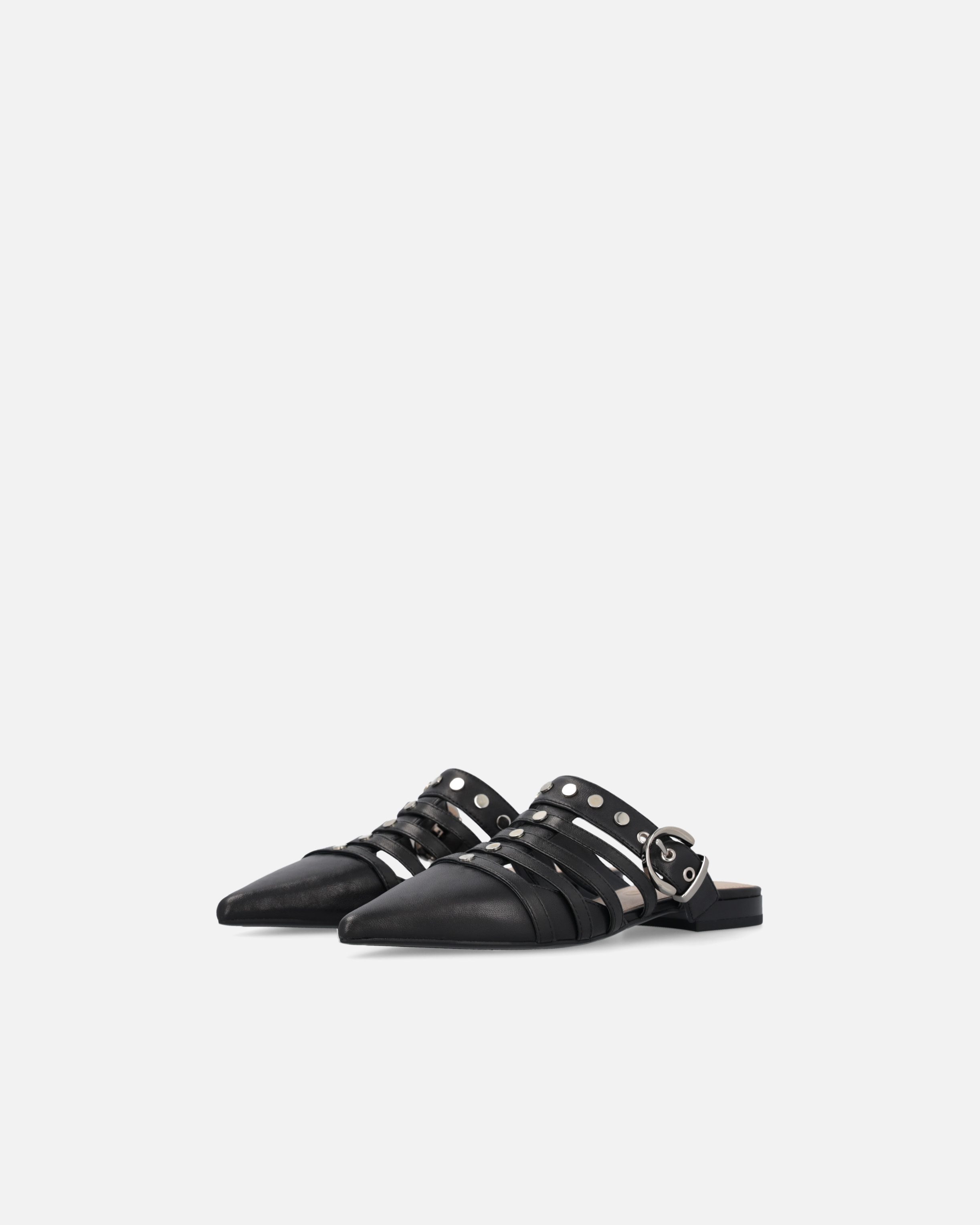 Pinko Pointed Nappa Leather Slippers With Straps In Nero Limousine