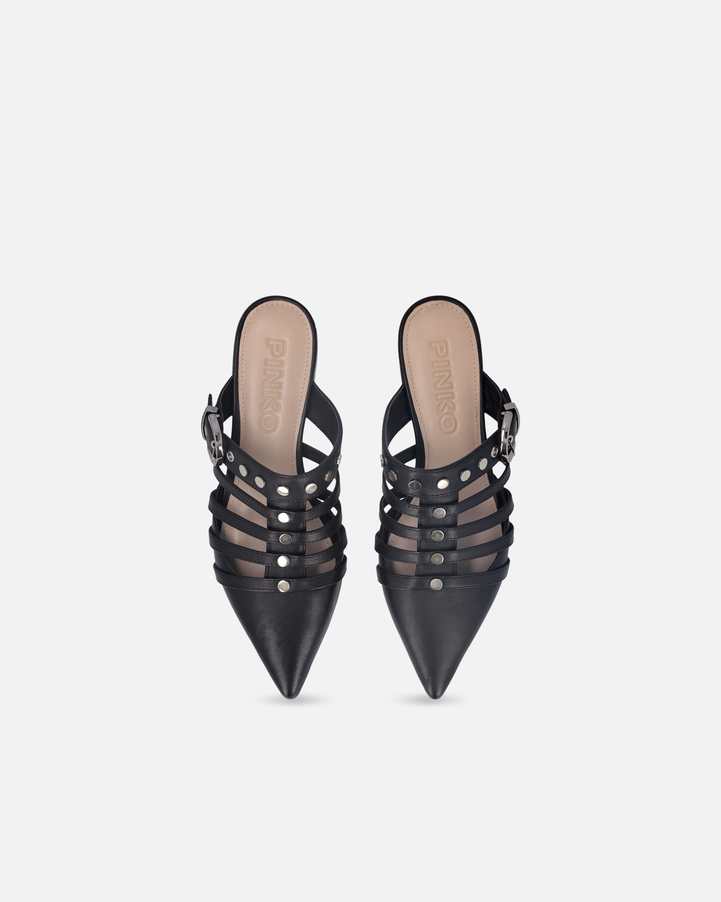 Pinko Pointed Nappa Leather Slippers With Straps In Nero Limousine