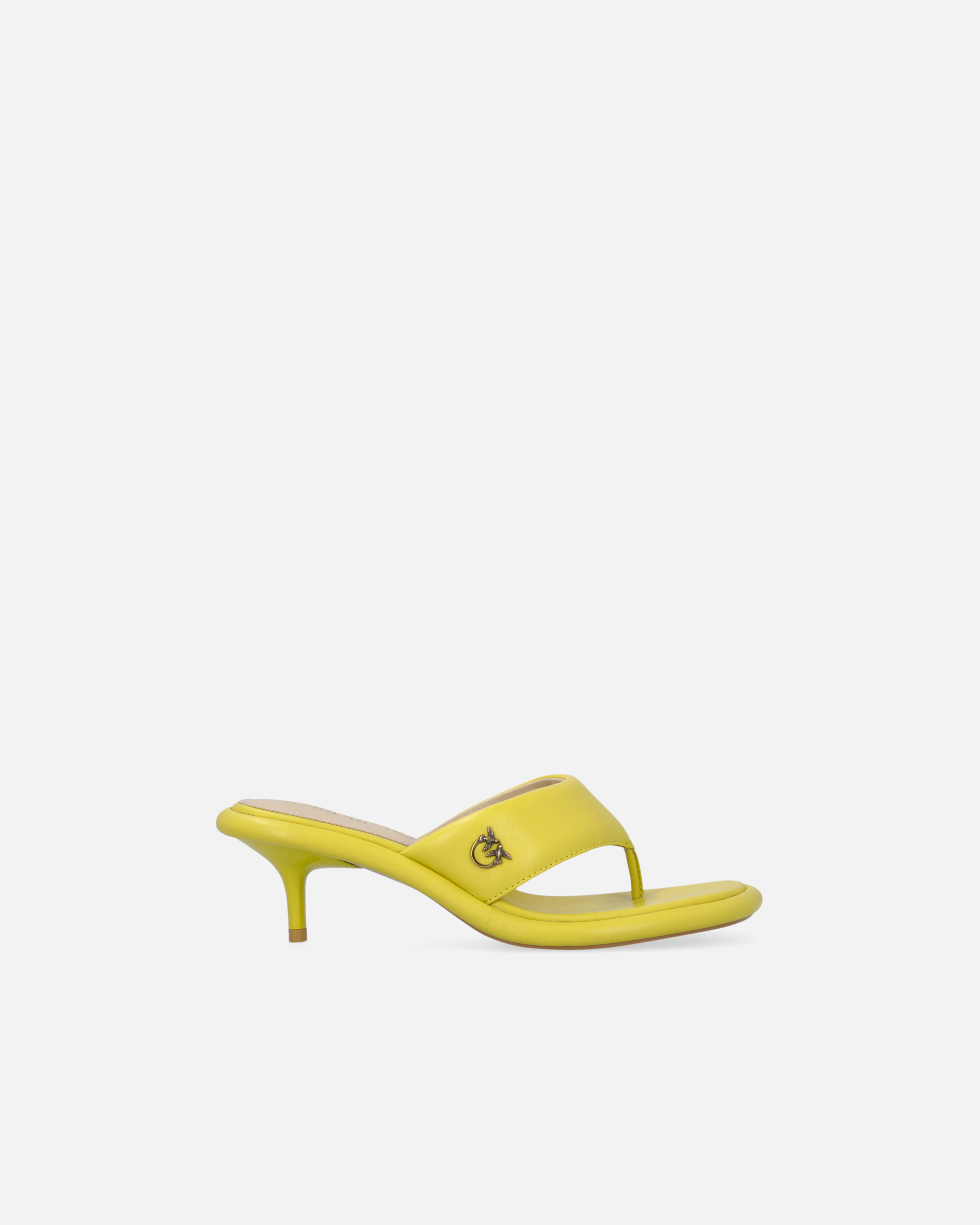 Nappa leather thong sandals with heel - Yellow - large | Pinko 