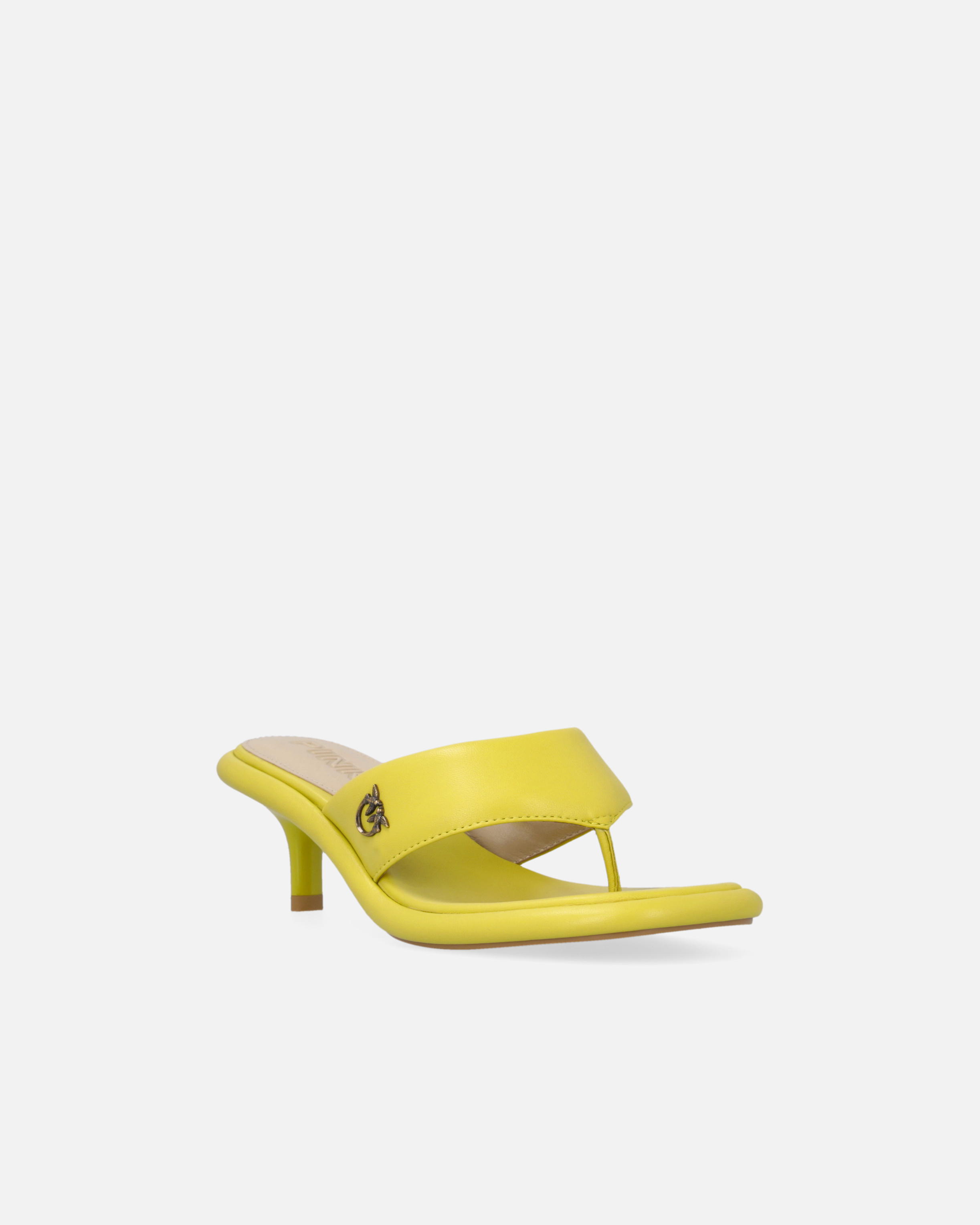 Nappa leather thong sandals with heel - Yellow - large