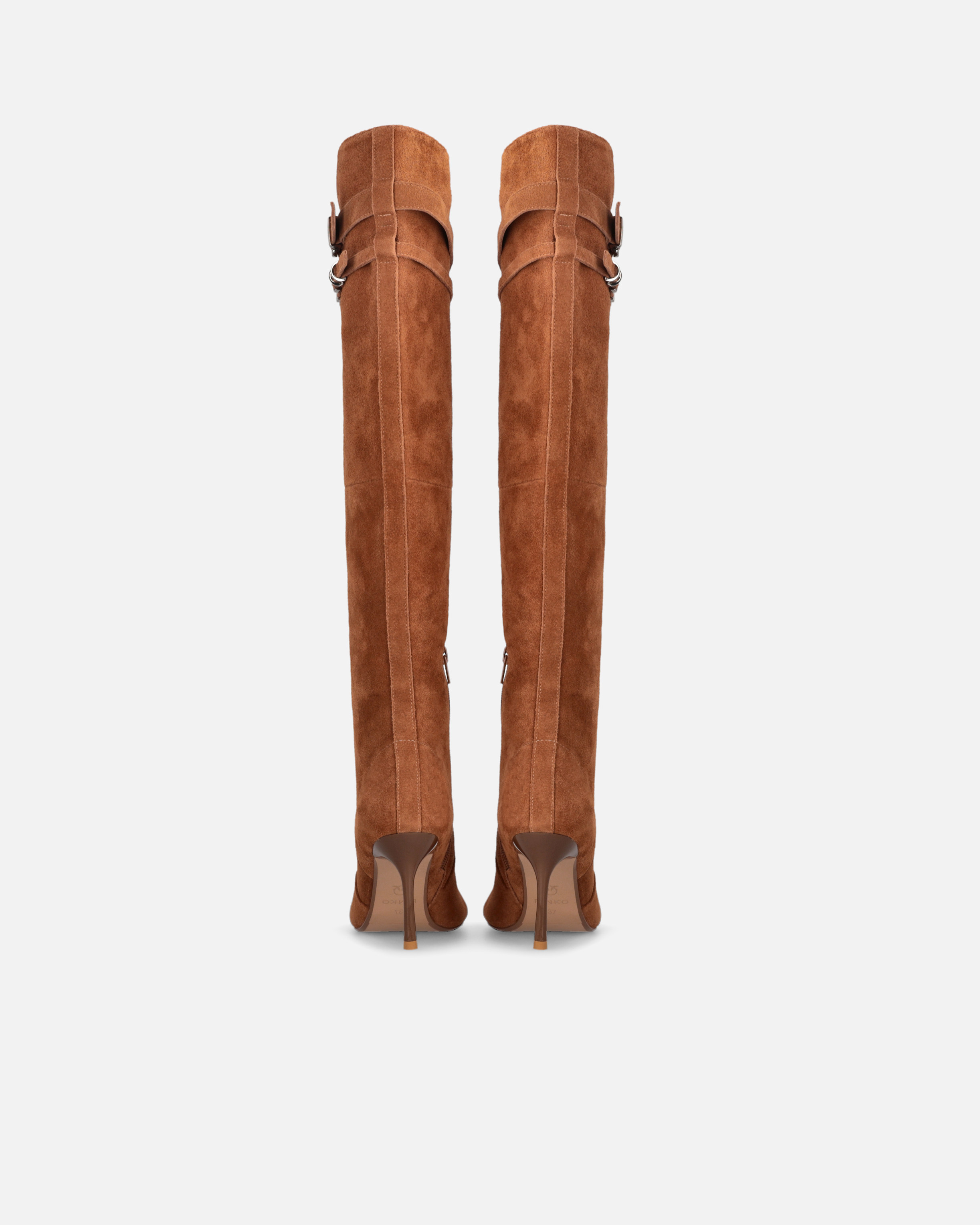 Pinko High Boots In Suede With Heel And Strap In Or Lamé