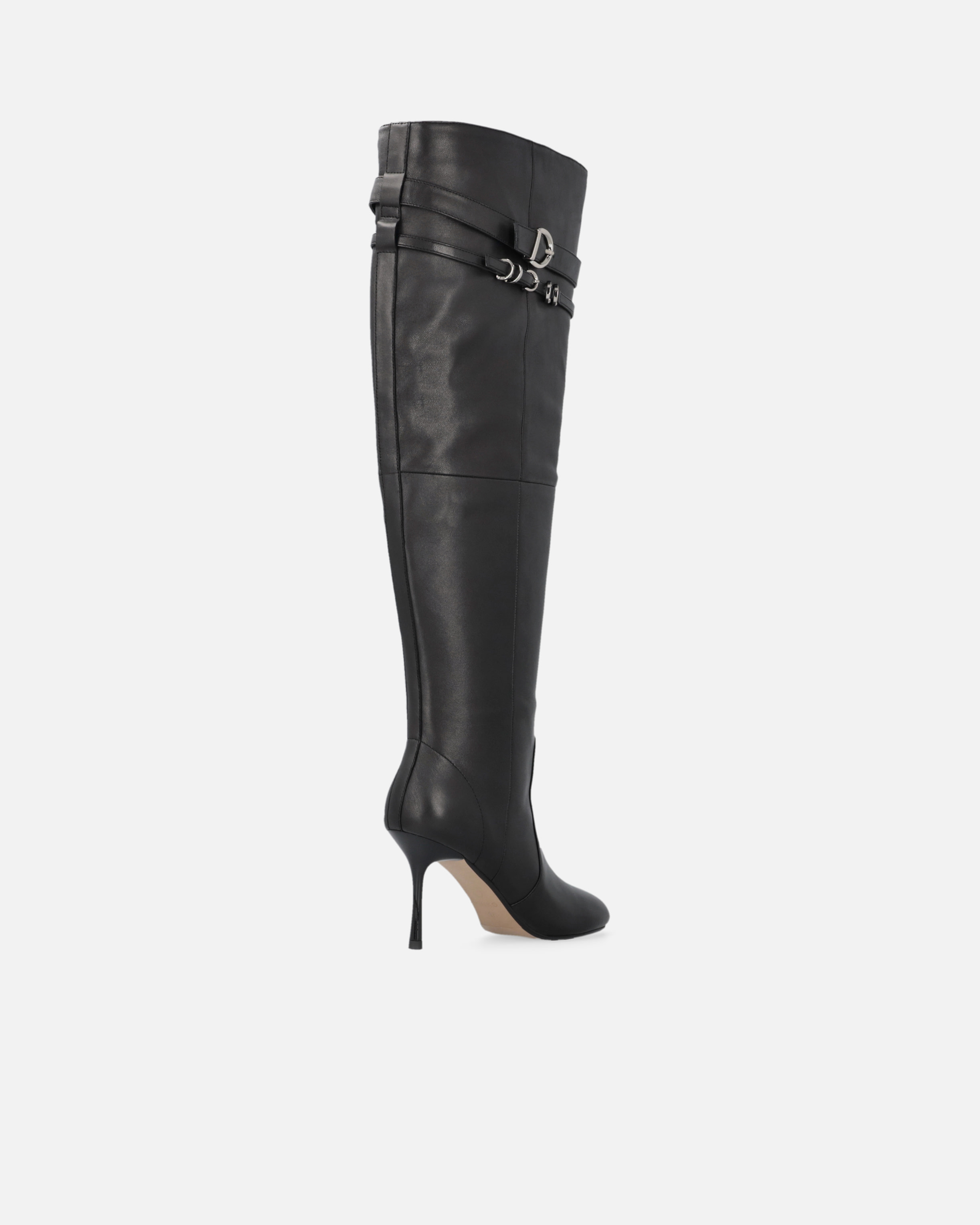 Pinko Knee-high Nappa Leather Boots With Heel And Strap In Noir Limousine