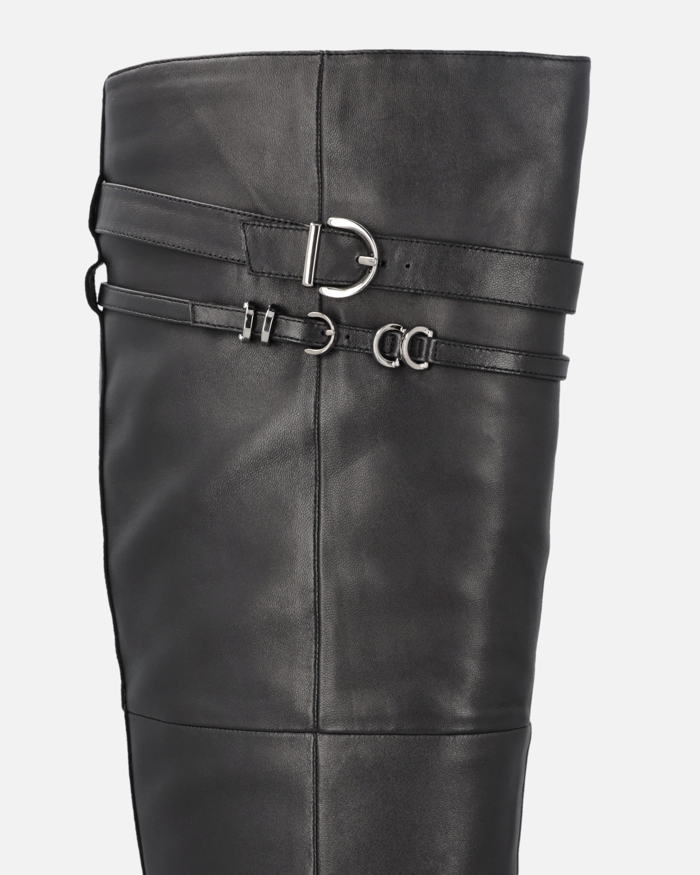 Pinko Knee-high Nappa Leather Boots With Heel And Strap In Noir Limousine
