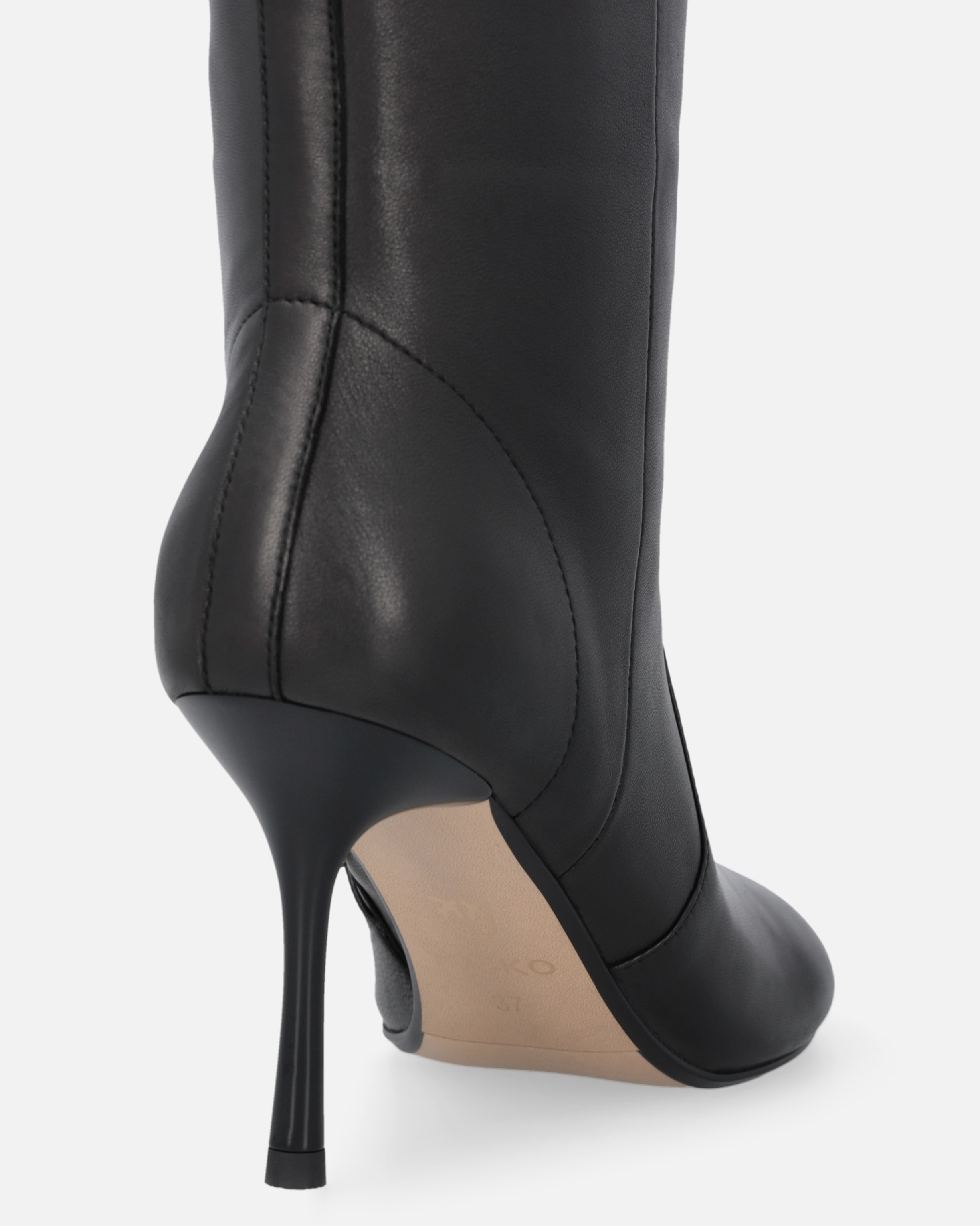 Pinko Knee-high Nappa Leather Boots With Heel And Strap In Noir Limousine